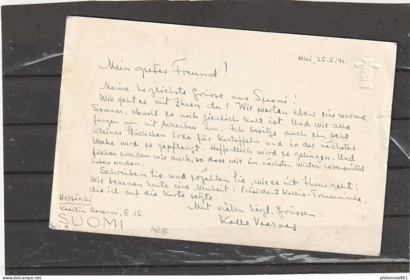 Finland WWII CENSORED POSTAL CARD 1941 - Cartas & Documentos