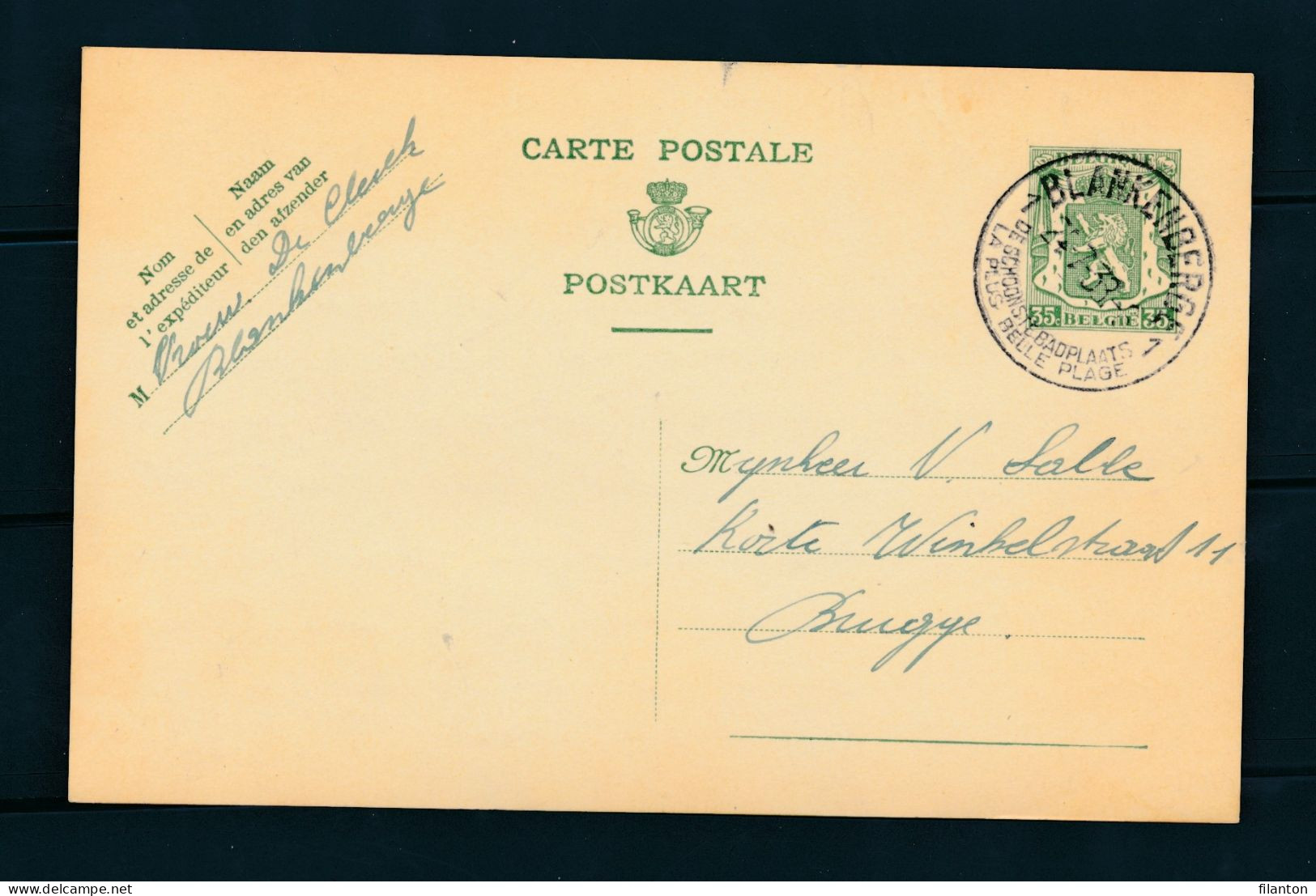 PWS - Cachet "BLANKENBERGE 1 - DE SCHOONSTE BADPLAATS - LA PLUS BELLE PLAGE" Dd. 24-07-1938 - (ref.1724) - Cartoline 1934-1951