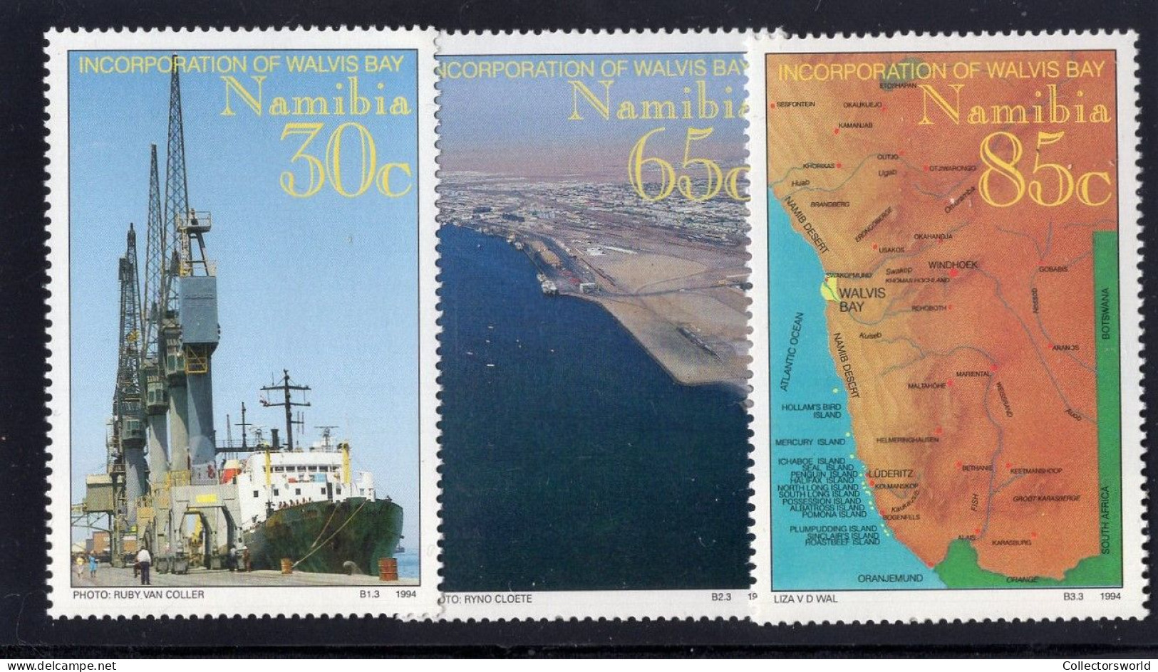 Namibia Serie 3v 1993 Walvis Bay Ship Dock Port Map MNH - Namibia (1990- ...)