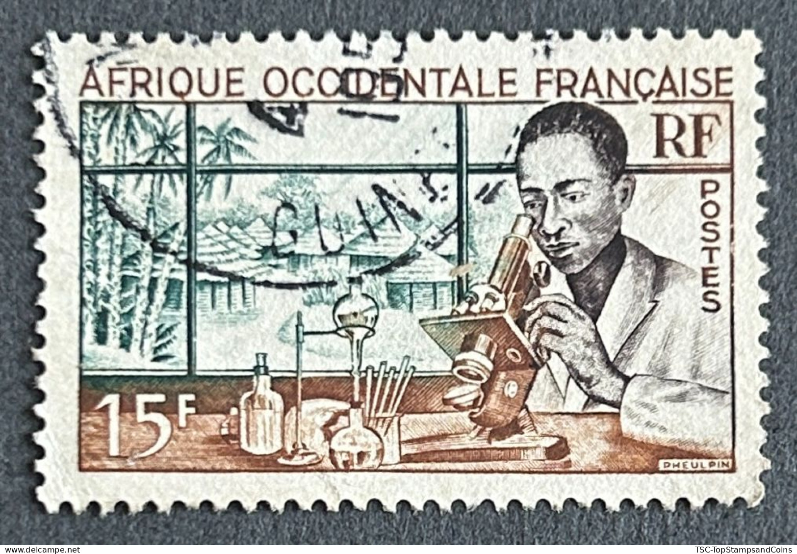 FRAWA0048U1 - Local People - Medical Laboratory - 15 F Used Stamp - AOF - 1953 - Gebruikt