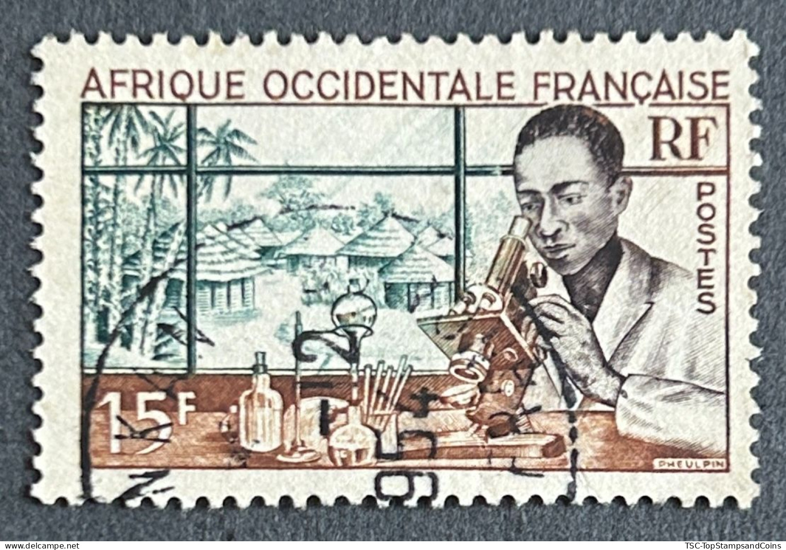 FRAWA0048U2 - Local People - Medical Laboratory - 15 F Used Stamp - AOF - 1953 - Oblitérés