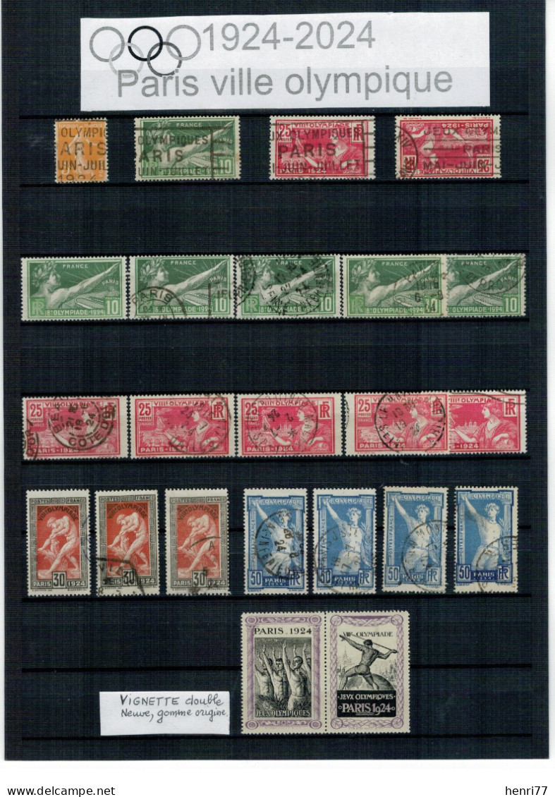 LOT Timbres Et Vignette JO 1924. Timbres Avec Oblitération Flamme JO 1924.+4 Séries Timbres JO 1924.+vignette Double Neu - Ete 1924: Paris