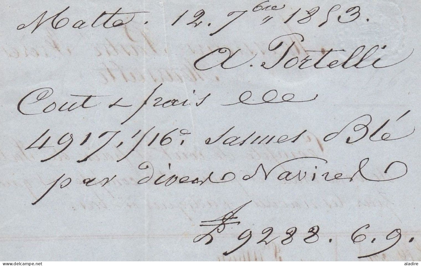1853 - Lettre Pliée Avec Correspondance En Français De MALTA, Malte, GB Vers MARSEILLE, France - Taxe 8 - Malte (...-1964)