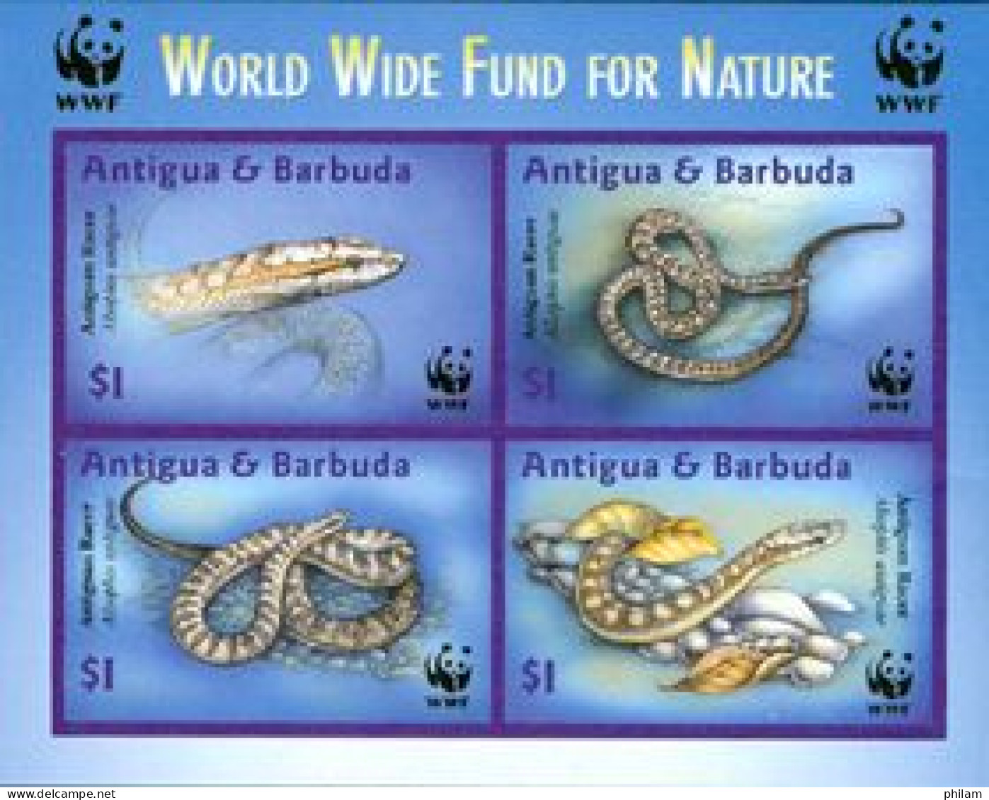 ANTIGUA & BARBUDA 2002 -  W.W.F. - Serpent D'Antigua - Bloc De Luxe Non Dentelé - Serpents