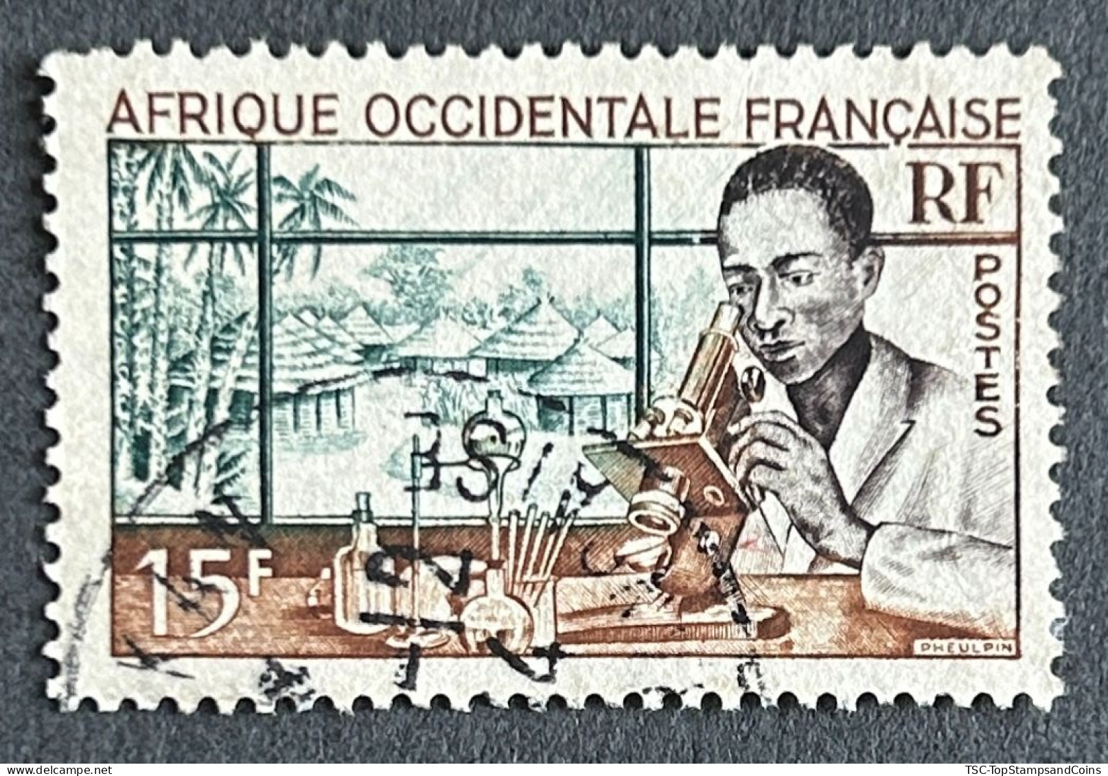 FRAWA0048U3 - Local People - Medical Laboratory - 15 F Used Stamp - AOF - 1953 - Usati