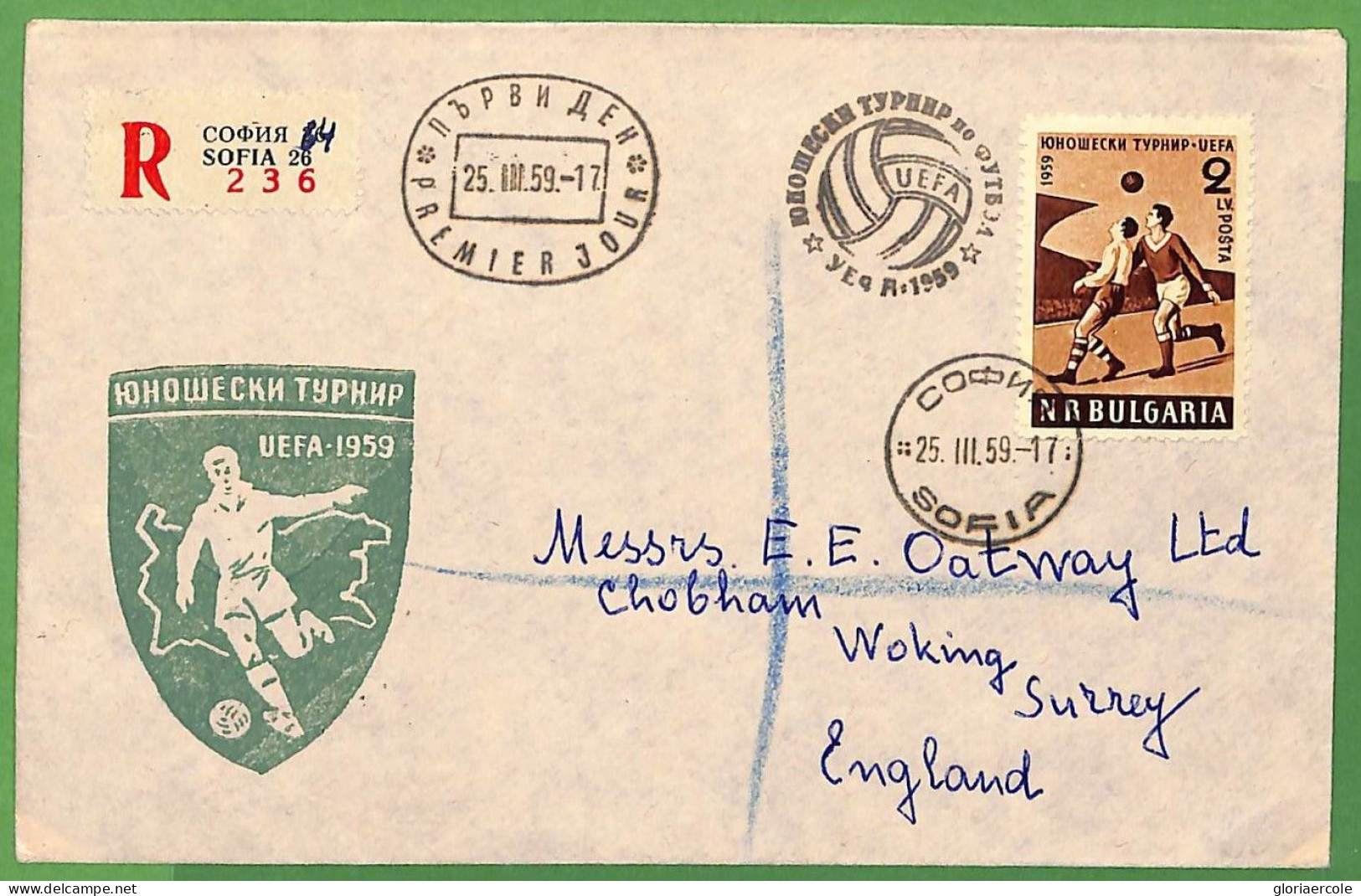 8636 - BULGARIA - POSTAL HISTORY - Rare UEFA  FOOTBALL Postmark 1959 - Eurocopa (UEFA)