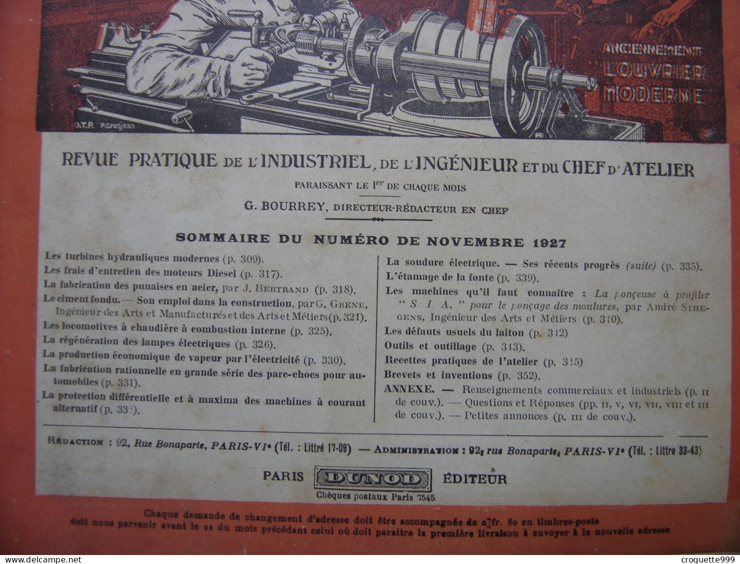 1927 Revue 8 Pratique Des Industries Mecaniques INGENIEUR CONTREMAITRE OUVRIER - Bricolage / Técnico