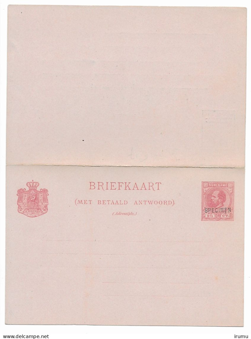 Suriname 1889 G8 Specimen Kaart (SN 2592) - Suriname ... - 1975