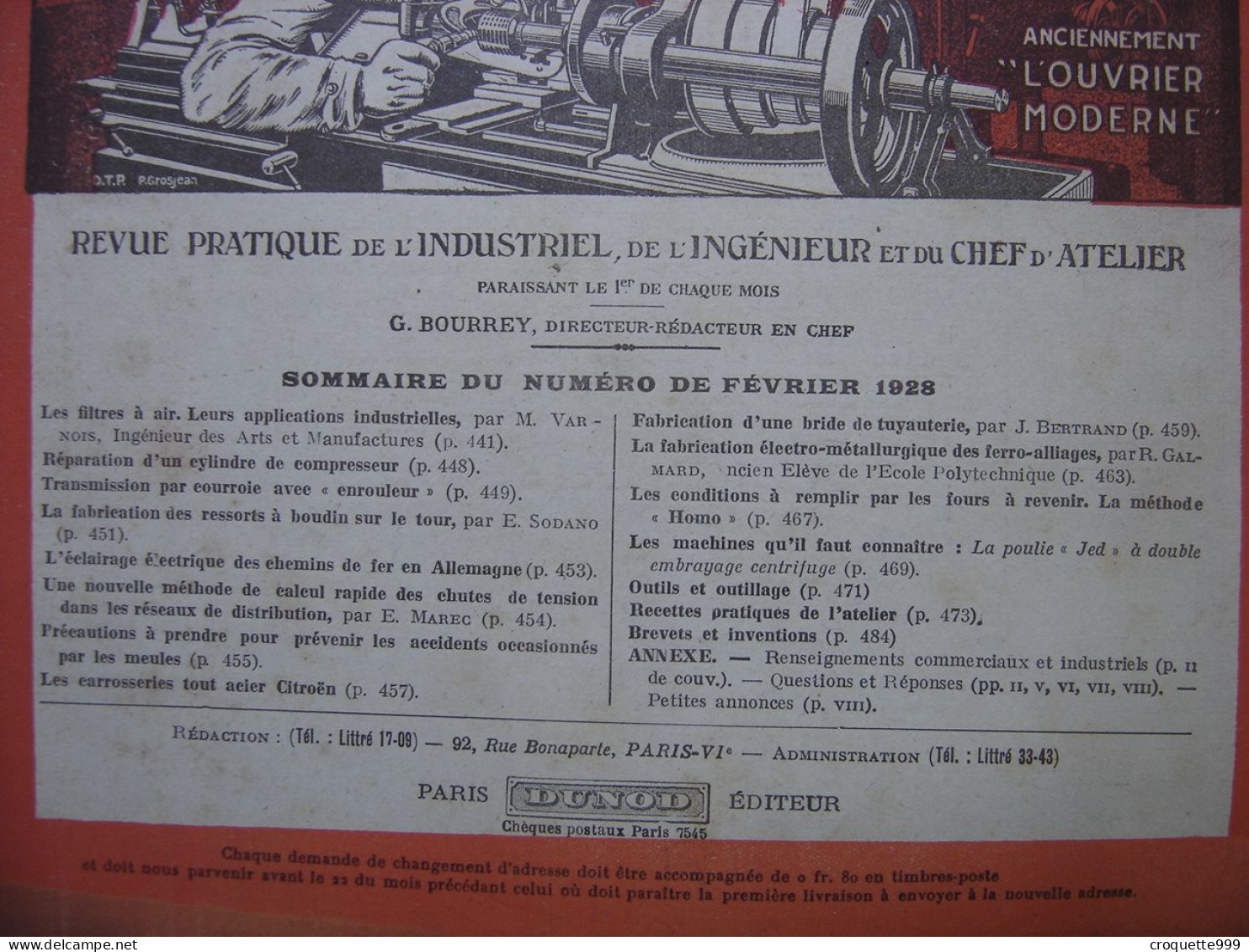 1928 Revue 11 Pratique Des Industries Mecaniques INGENIEUR CONTREMAITRE OUVRIER - Bricolage / Técnico