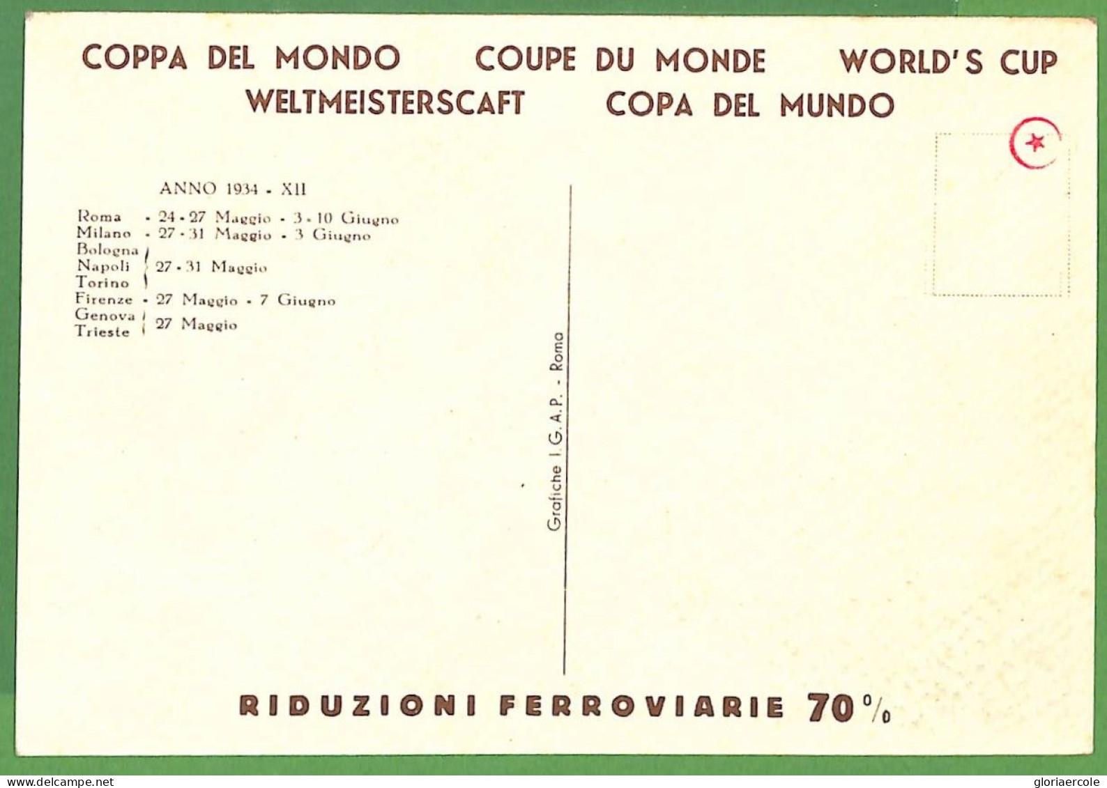 Aa5659 - ITALY - Postal History - FOOTBALL 1934 FIFA Postcard - Signed MARTINATI - UEFA European Championship