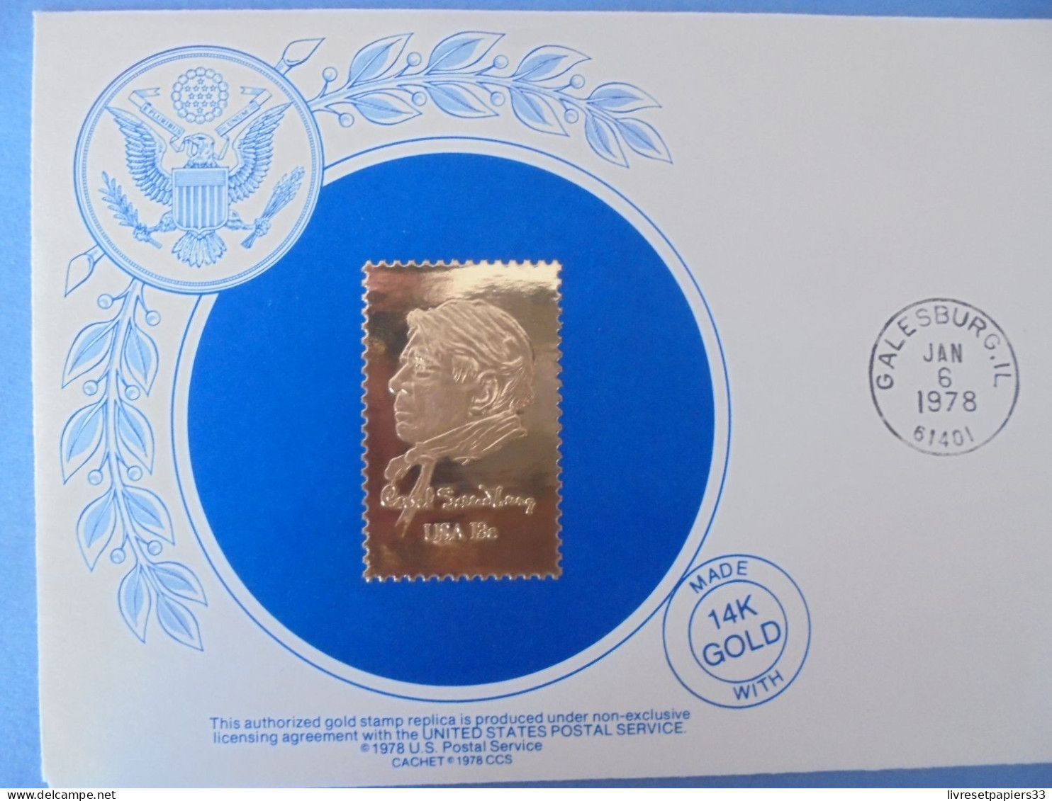 Timbre Enveloppe Avec Timbre  Carl Standburg Commémorative Stamp. First Day Of Issue 1978 - Altri - America