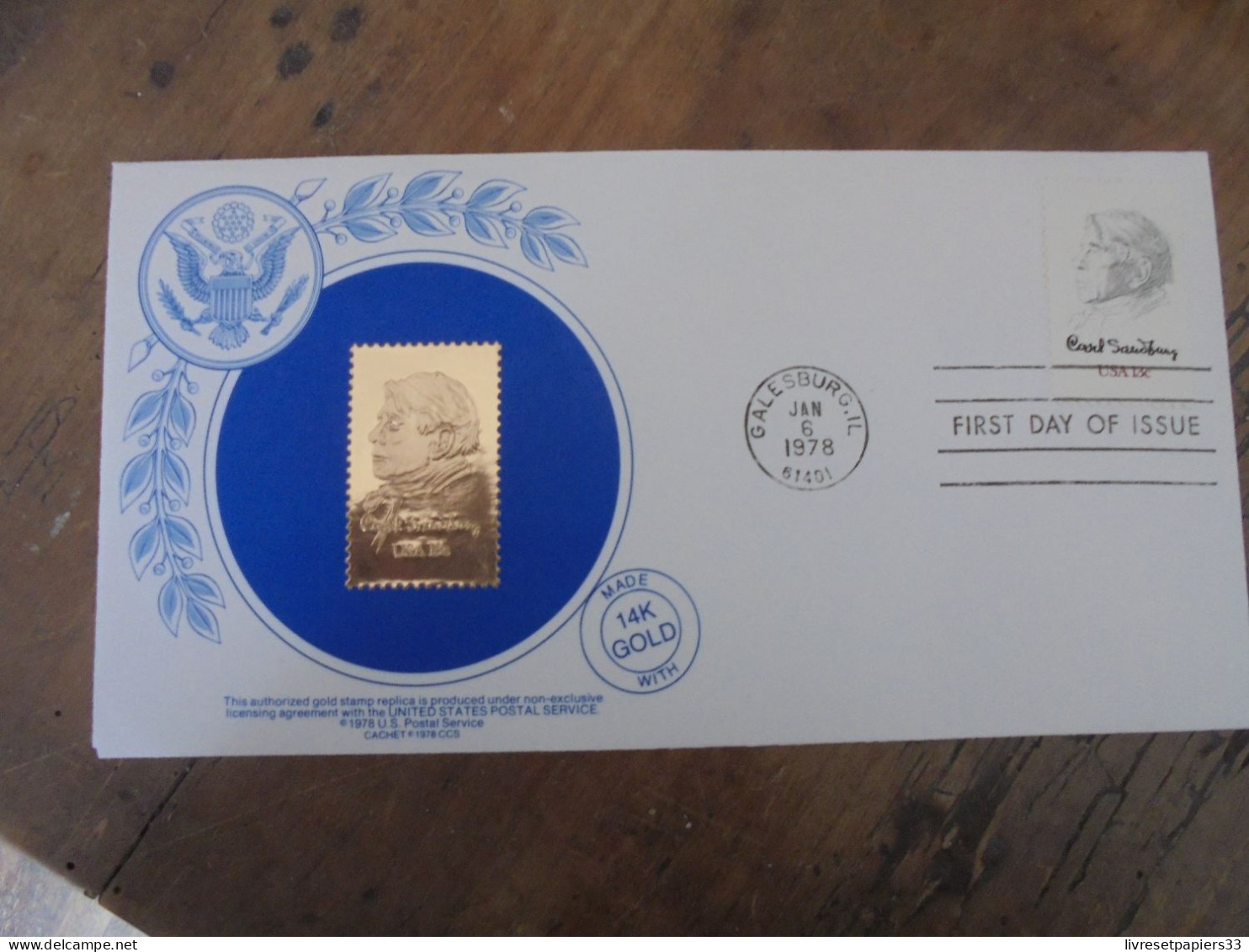 Timbre Enveloppe Avec Timbre  Carl Standburg Commémorative Stamp. First Day Of Issue 1978 - Autres - Amérique