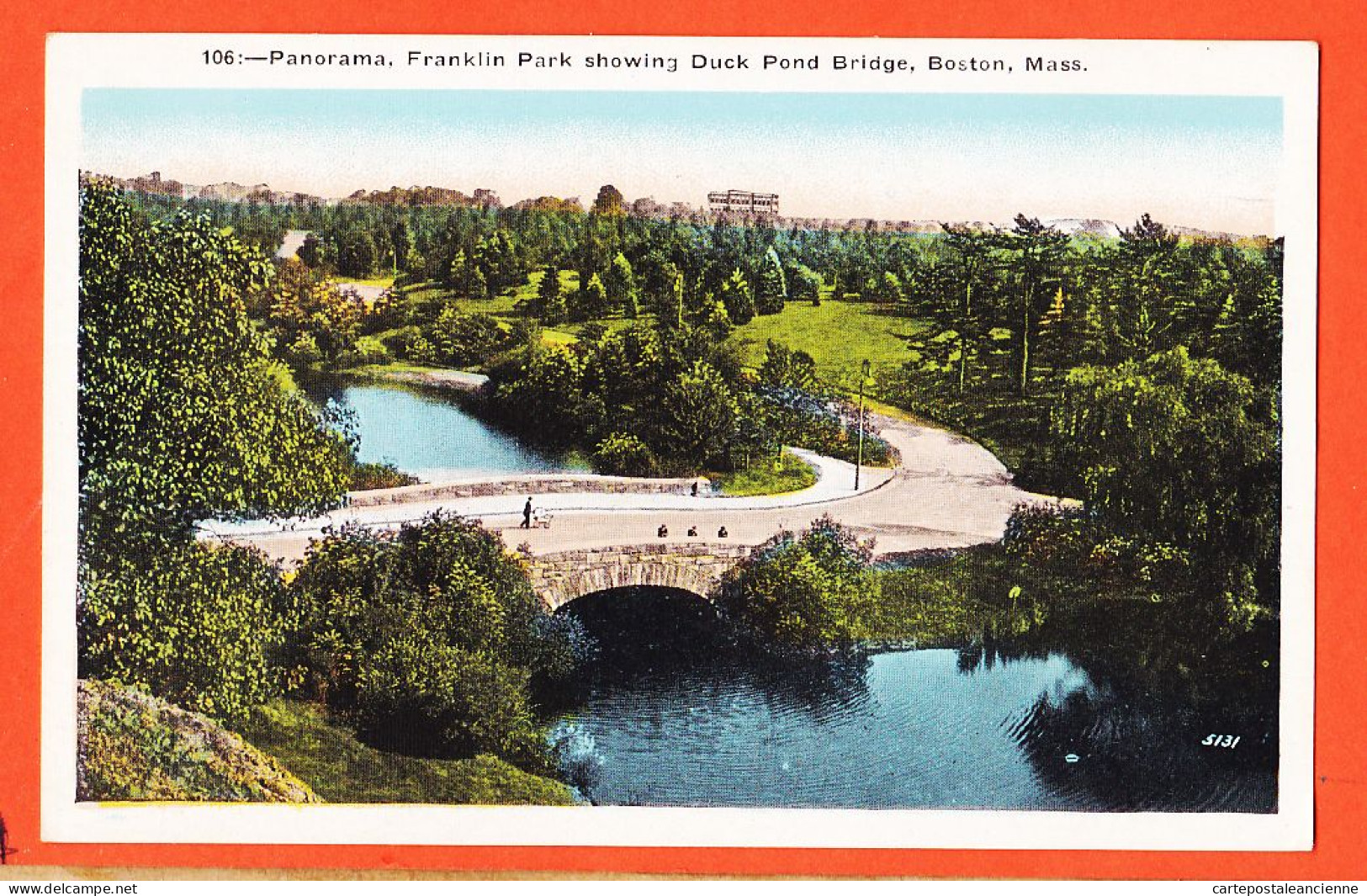 12323 / ⭐ BOSTON Massachusetts Panorama FRANKLIN Park Showing Duck Pond Bridge 1910s Published ABRAMS Roxbury Mass  - Boston
