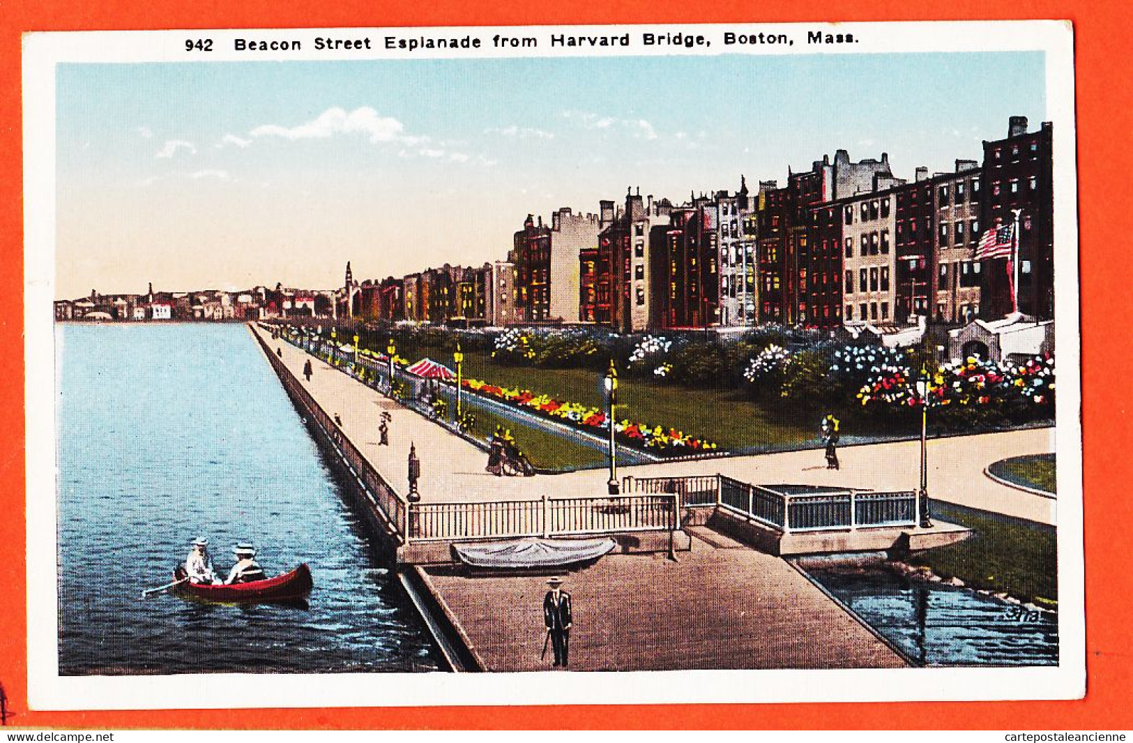 12316 / ⭐ BOSTON Massachusetts Beacon Street Esplanade From HARVARD Bridge 1910s Published ABRAMS Roxbury Mass 942 - Boston