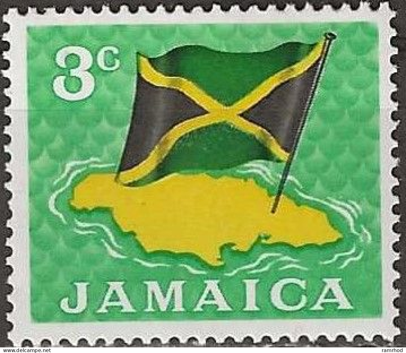 JAMAICA 1970 Decimal Currency - National Flag Over Jamaica - 3c. - Yellow, Black And Green MNH - Jamaica (1962-...)