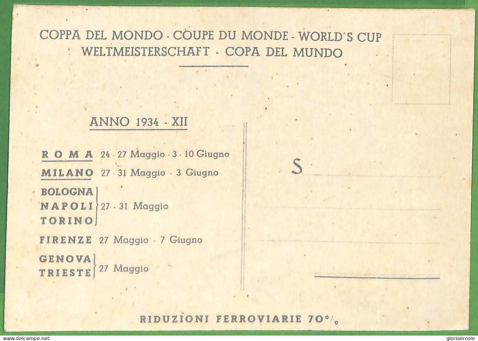 Aa5661 - ITALY - Postal History - FOOTBALL 1934 FIFA Postcard - Signed MARTINATI - Championnat D'Europe (UEFA)