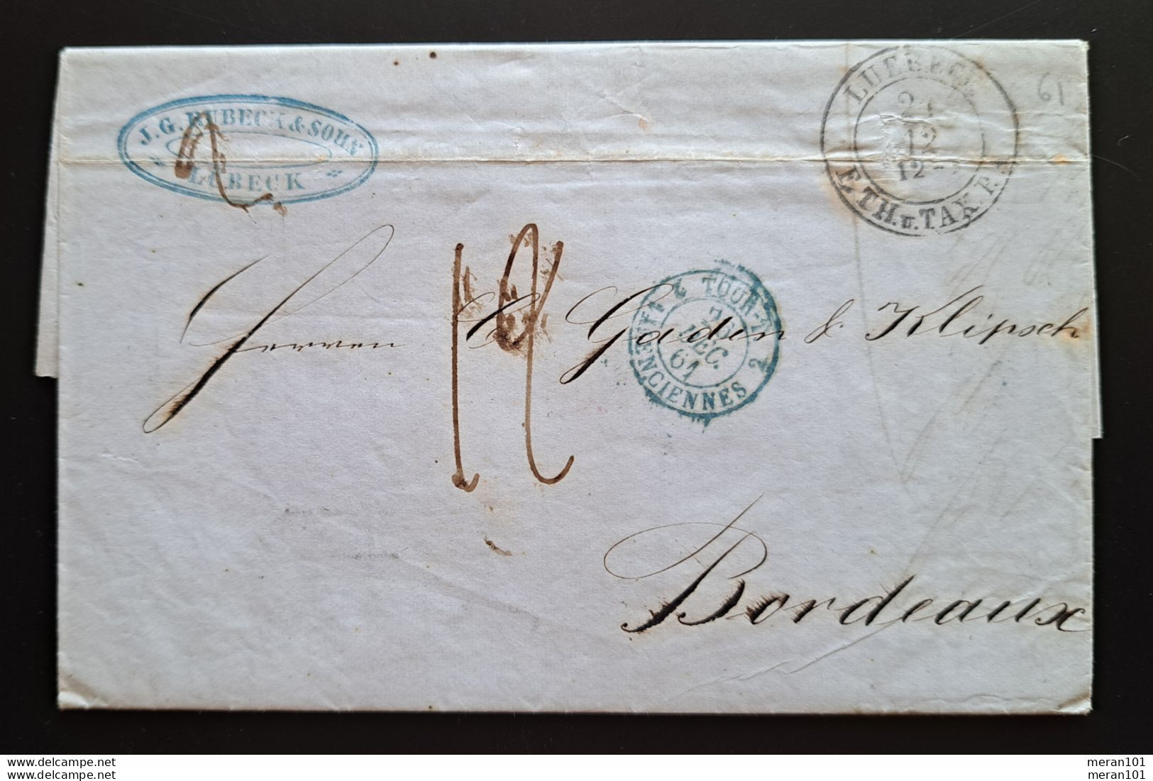 Lübeck 1861, Ausland-Brief LUEBECK Nach Bordeaux - Beförderungsstempel - Inhalt - Lubeck