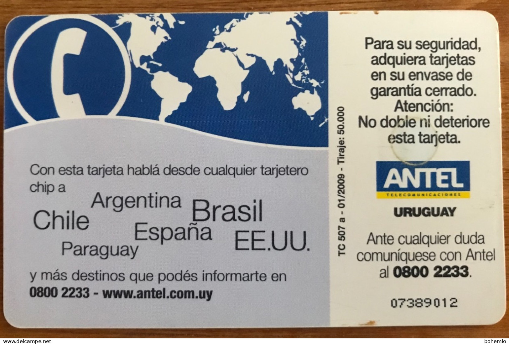 Uruguay TC 507a Desde Un Teléfono Público Al Mundo - Uruguay