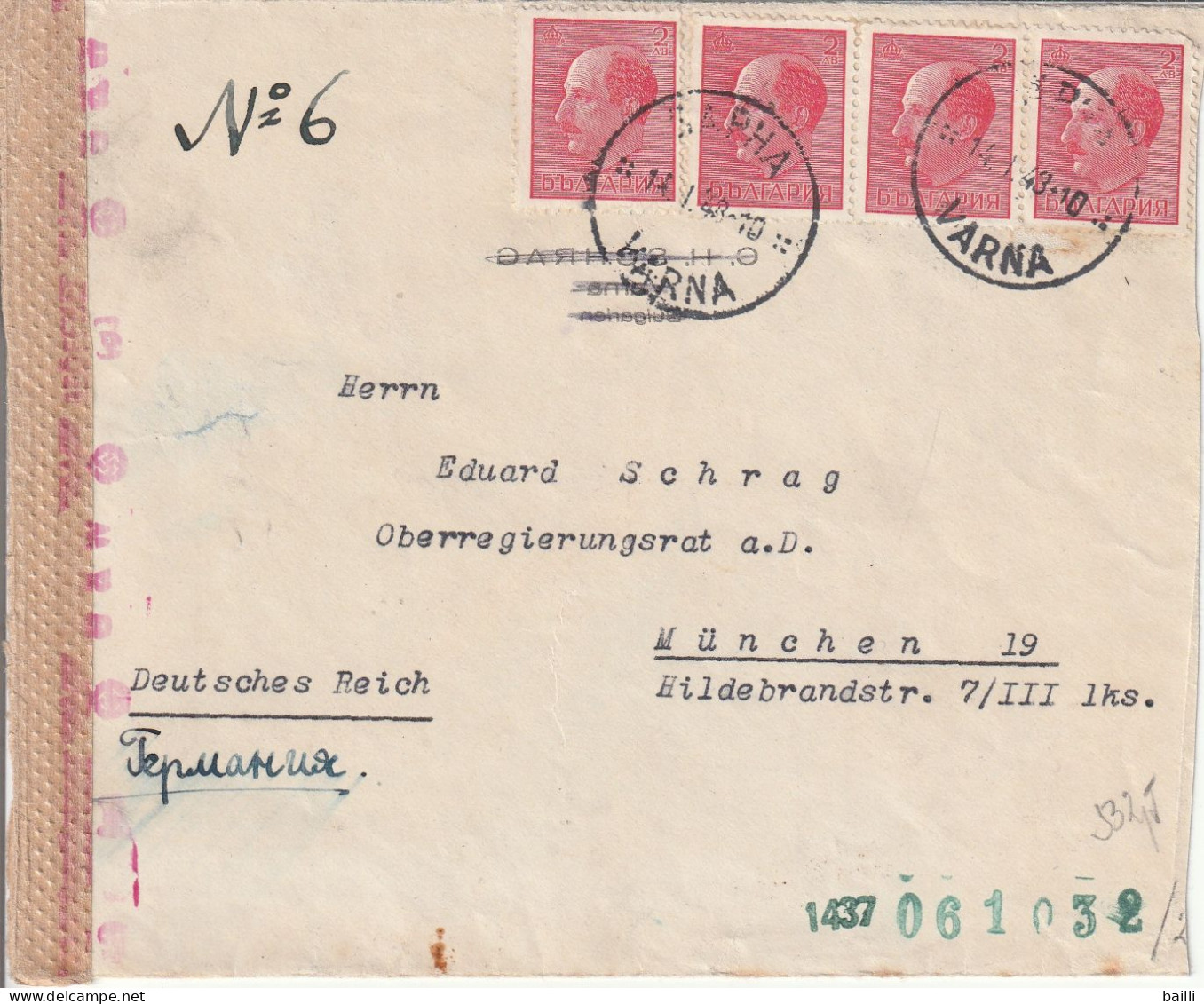 Bulgarie Lettre Censurée Varna Pour L'Allemagne 1943 - Storia Postale