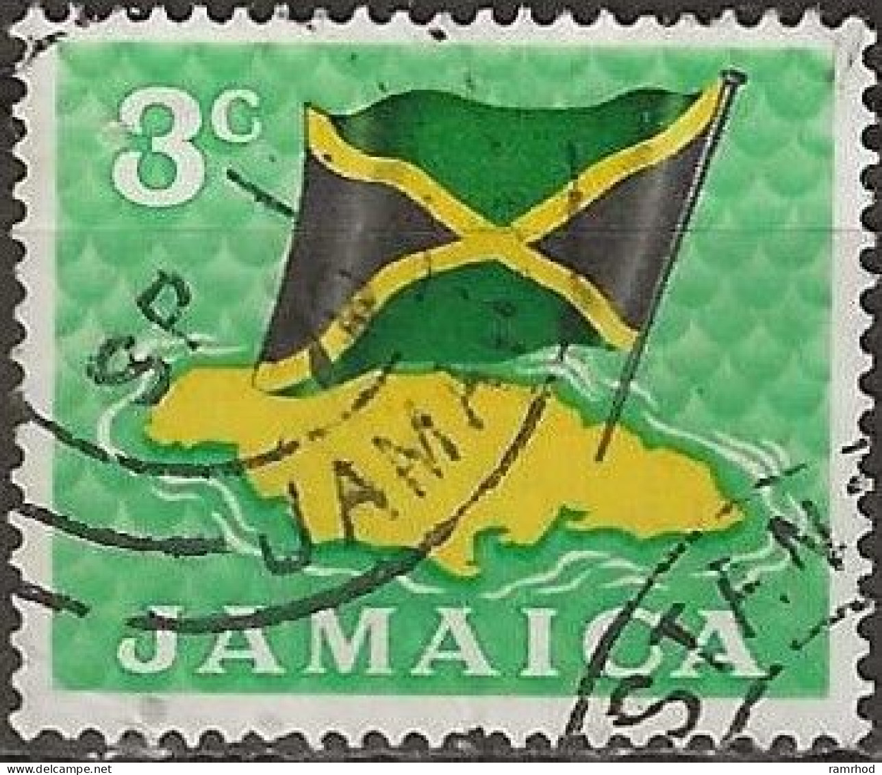JAMAICA 1964 National Flag Over Jamaica - 3c. - Yellow, Black And Green FU - Jamaica (1962-...)