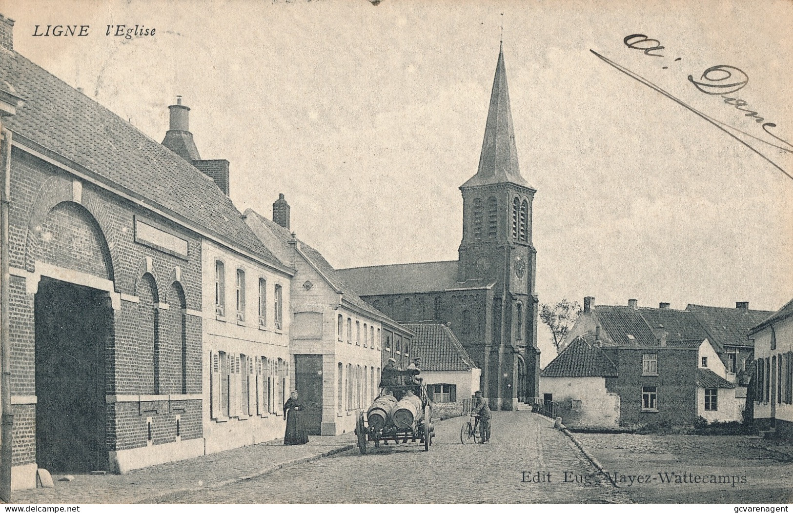 LIGNE  L'EGLISE     (((( TONNEAUX DE BIERRE FACE BRASSERIE DU LION )))  1907       ZIE AFBEELDINGEN - Ath