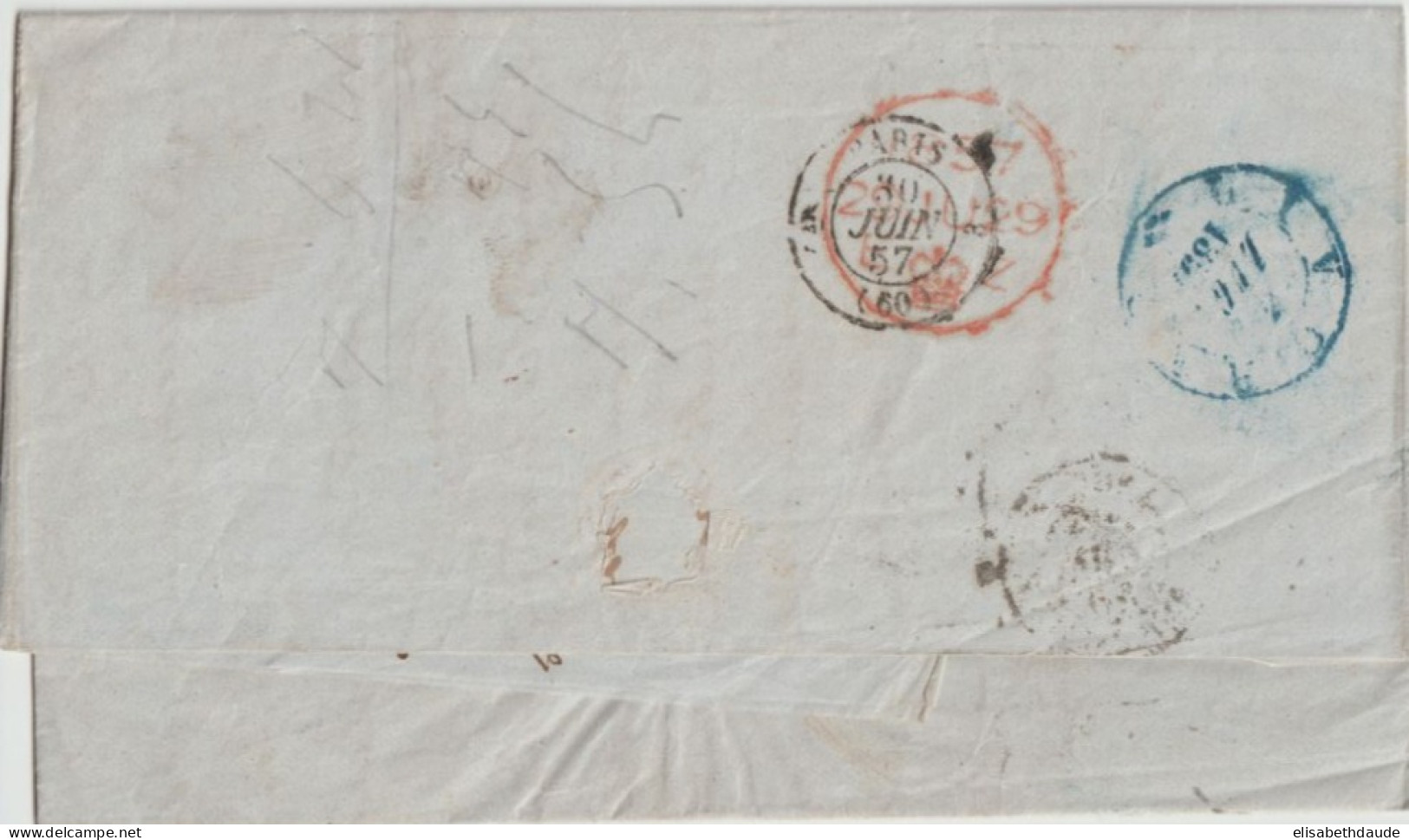 1857 - LETTRE De NORTH-SHIELDS (ANGLETERRE) => LIVORNO (ITALIE) TRANSIT En FRANCE Avec ENTREE AMBULANT CALAIS "K" - Entry Postmarks
