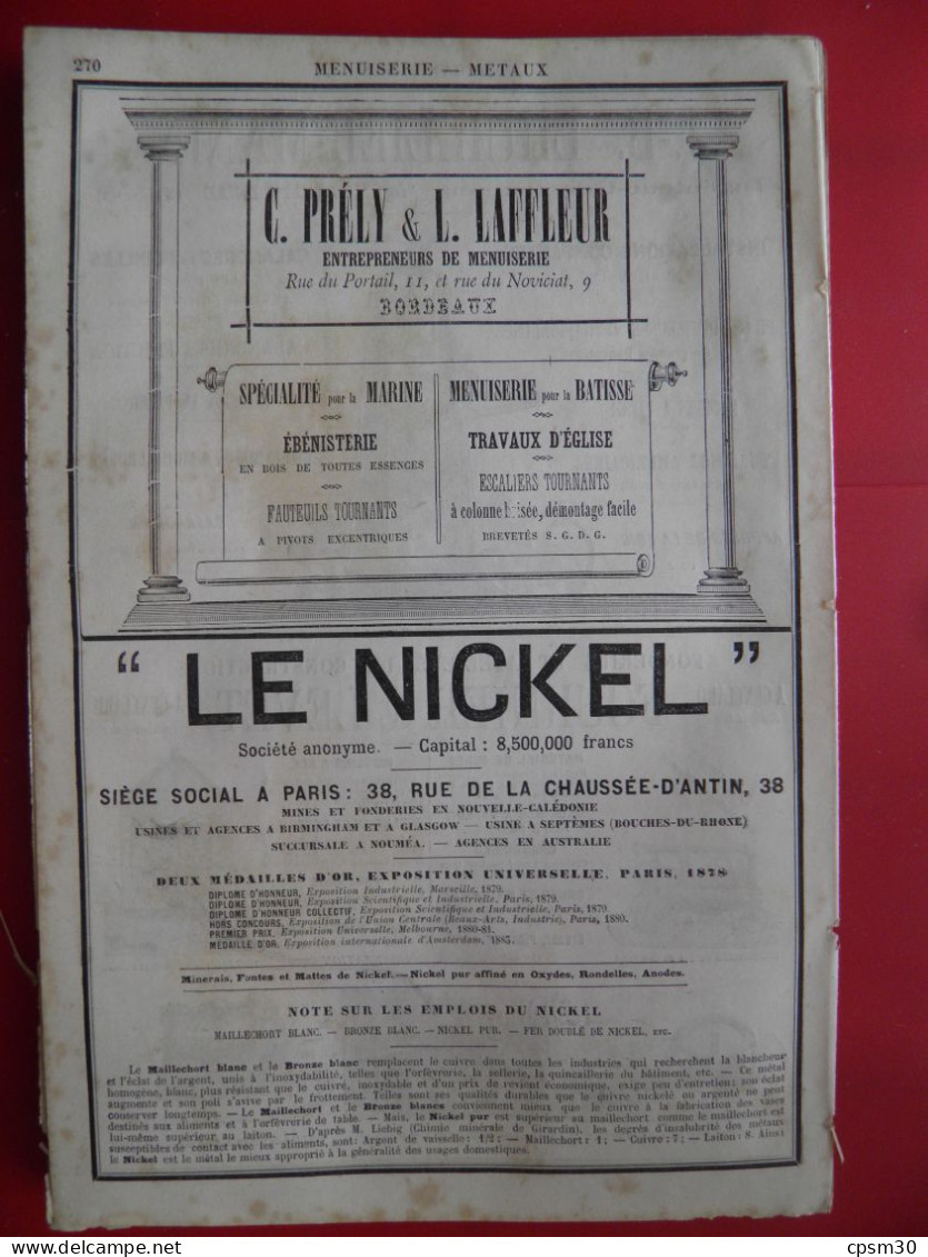 PUB 1884 - Machines Papier Lhuillier-Manin 38 Vienne, Fournier&Levet 71 Genelard, Prély&Laffleur 33 Bordeaux, Nickel - Publicités