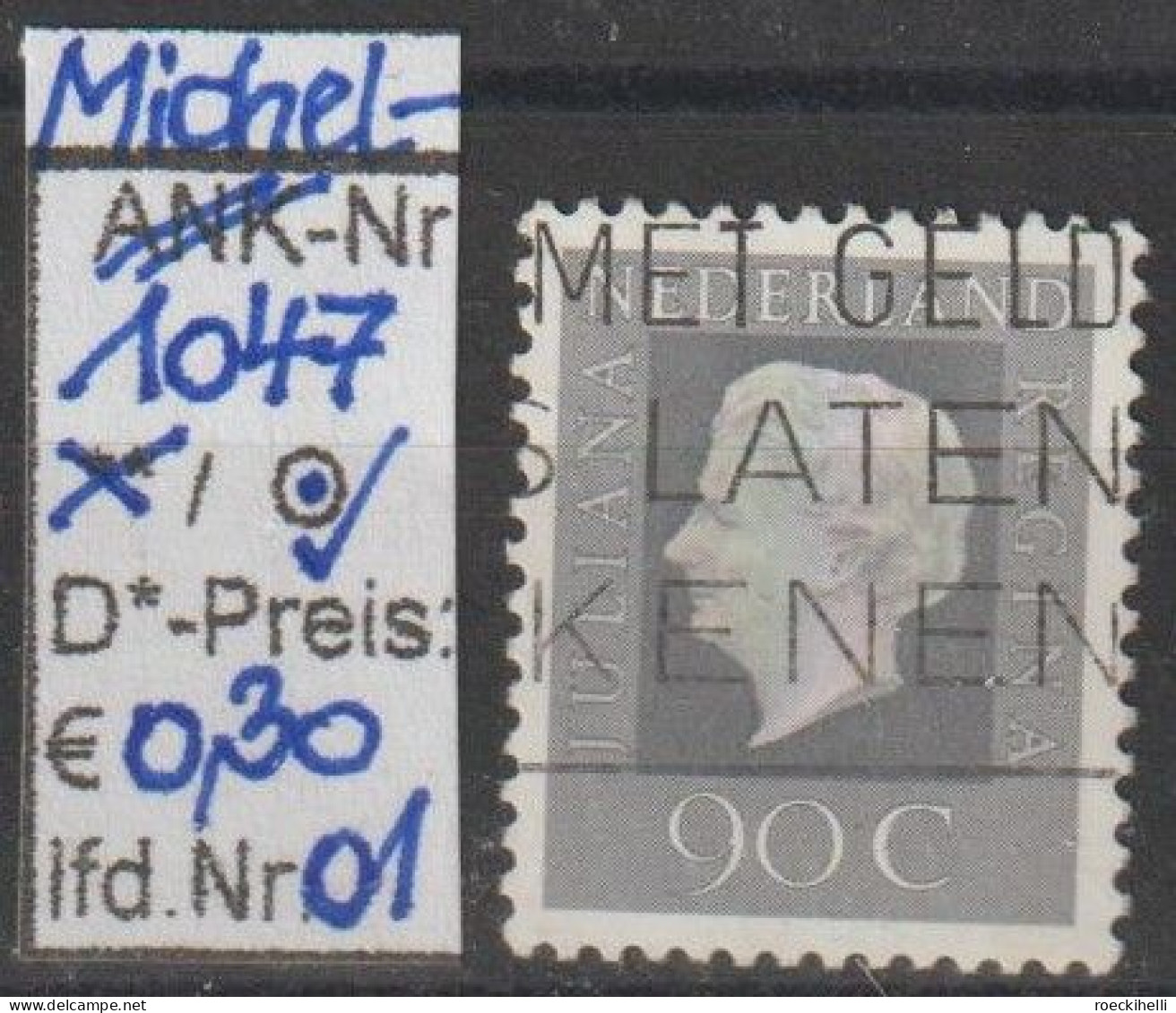 1975 - NIEDERLANDE - FM/DM "Königin Juliana" 90 C Dkl'grau - O Gestempelt - S. Scan (1047o 01-03 Nl) - Used Stamps