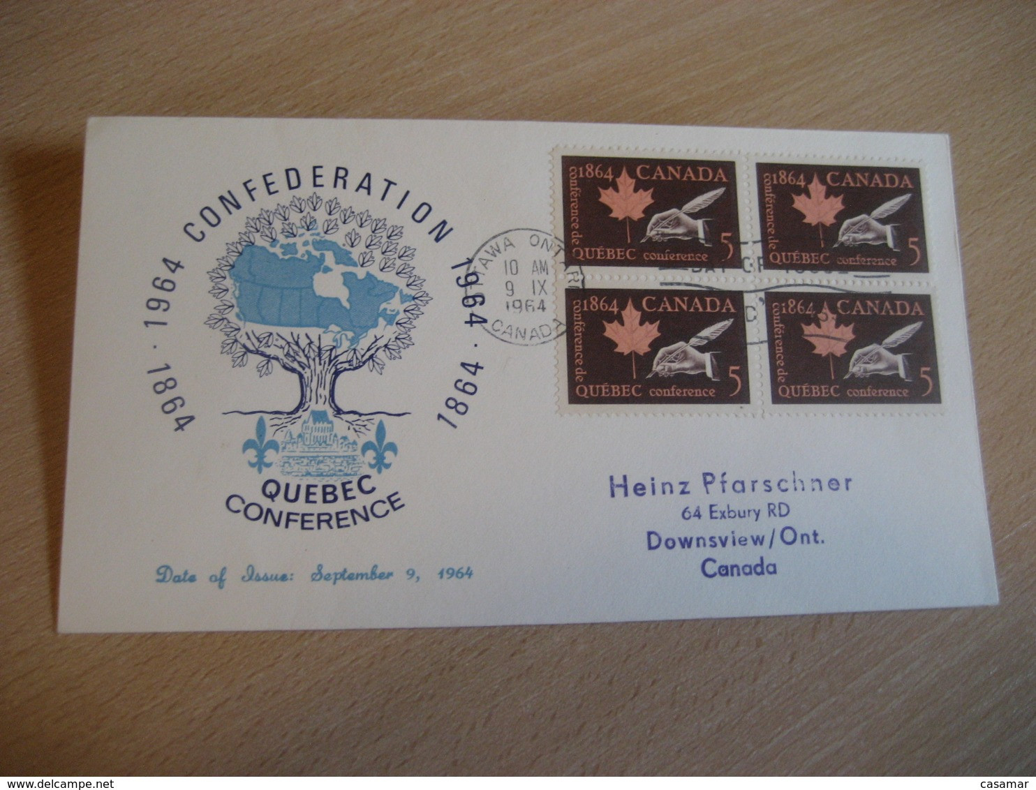 OTTAWA 1964 Yvert 357 Quebec Conference Confederation FDC Cancel Cover CANADA - 1961-1970