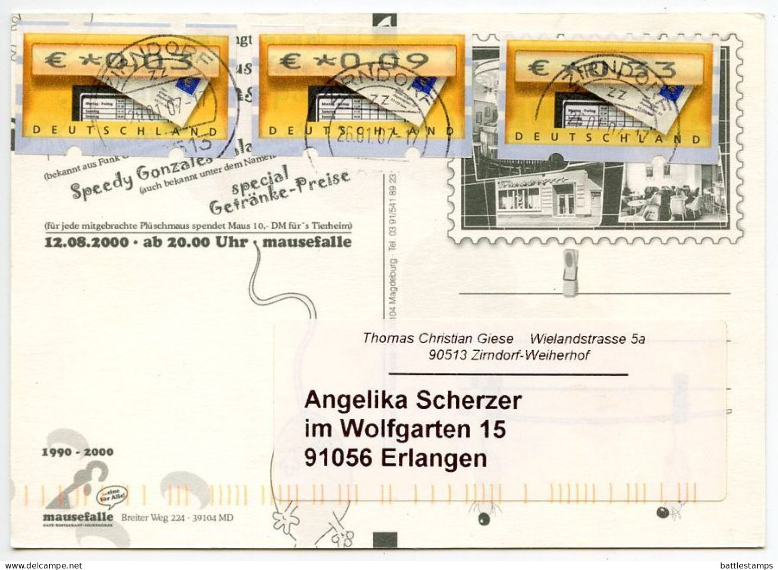 Germany 2007 Postcard Comic - Mice & Cheese; Zirndorf Postmarks; 3c., 9c. & 33c. ATM / Frama Stamps - Fumetti