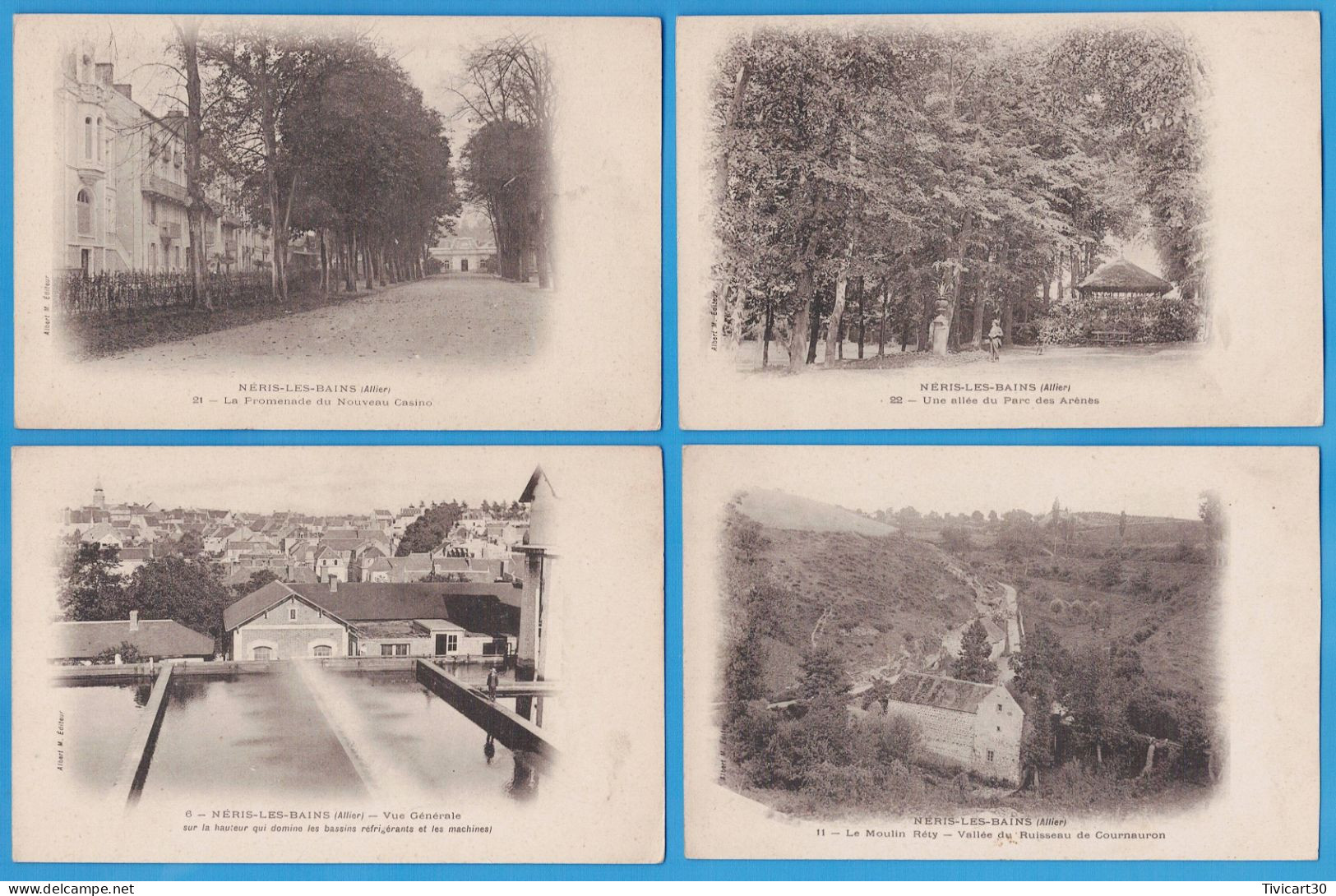 LOT DE 4 CPA ALLIER (03) - NERIS-LES-BAINS - MOULIN RETY - VUE GENERALE - PARC DES ARENES - PROMENADE CASINO - ALBERT M. - Neris Les Bains