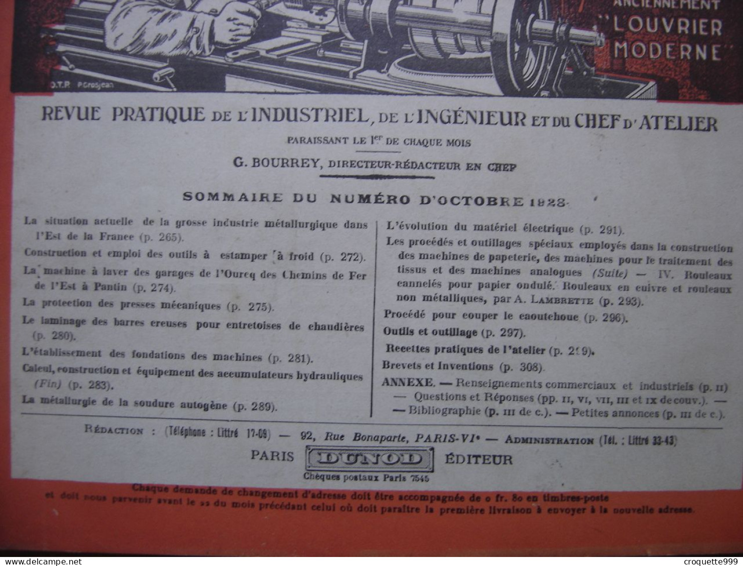 1928 Revue 7 Pratique Des Industries Mecaniques INGENIEUR CONTREMAITRE OUVRIER - Bricolage / Technique