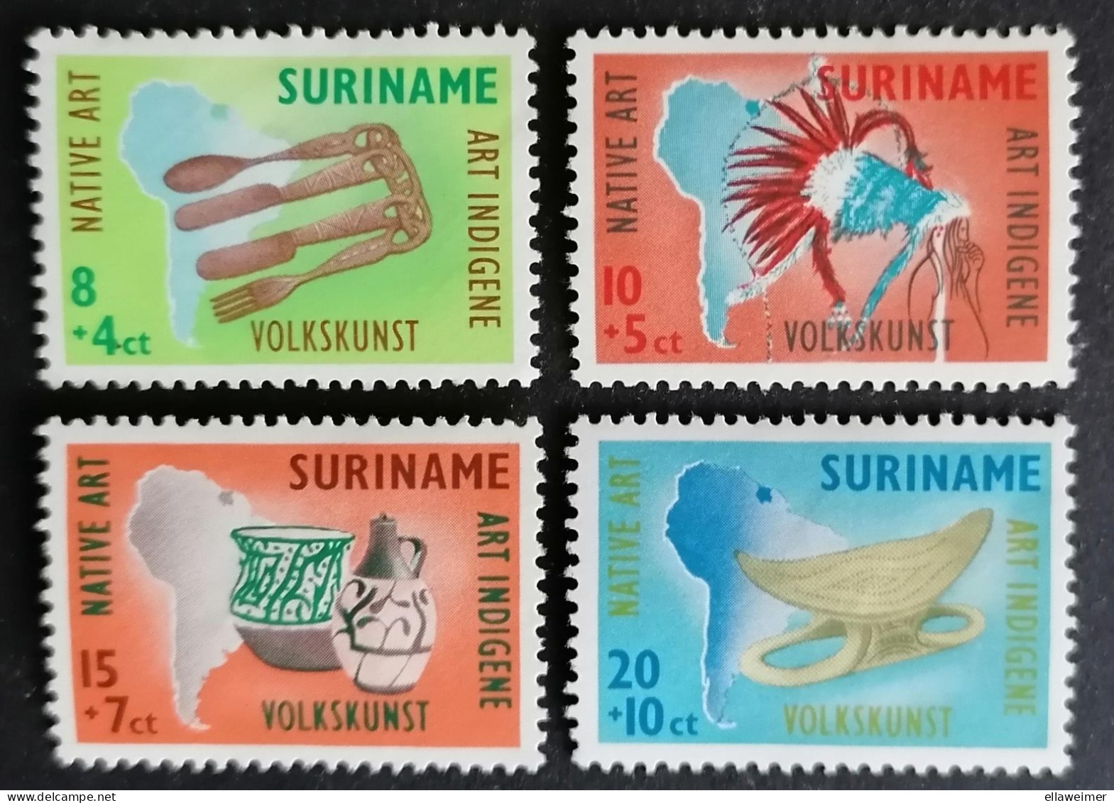 Suriname - Nrs. 336 T/m 339 Inheemse Volkskunst 1960 (postfris Met Plakker) - Suriname ... - 1975