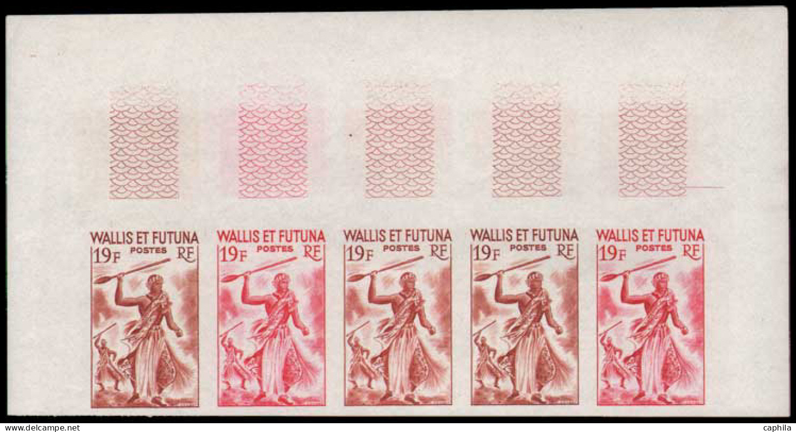 WALLIS & FUTUNA  ** 158 158B Bande De 5 Essais De Couleurs Différents Dont Polychrome: 19F Danse De La Sagaïe - Unused Stamps