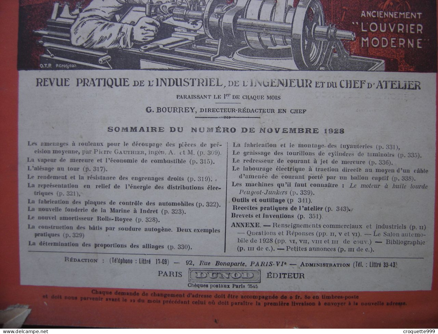 1928 Revue 8 Pratique Des Industries Mecaniques INGENIEUR CONTREMAITRE OUVRIER - Knutselen / Techniek