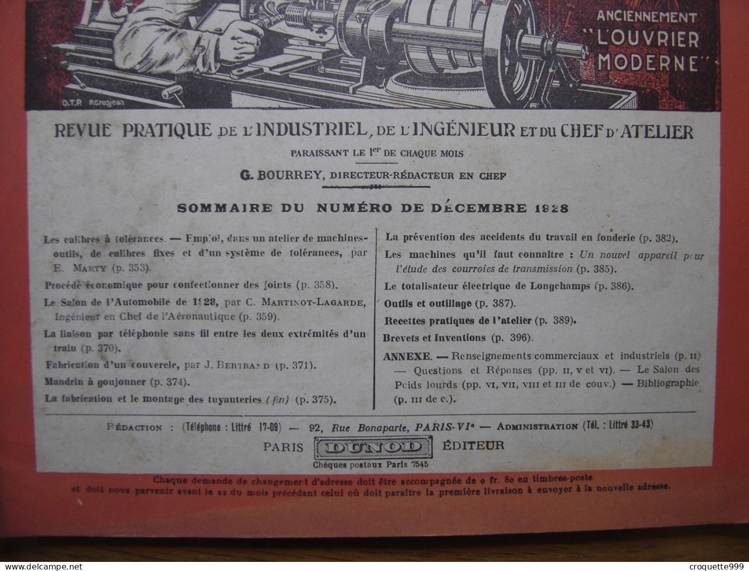 1928 Revue 9 Pratique Des Industries Mecaniques INGENIEUR CONTREMAITRE OUVRIER - Bricolage / Técnico