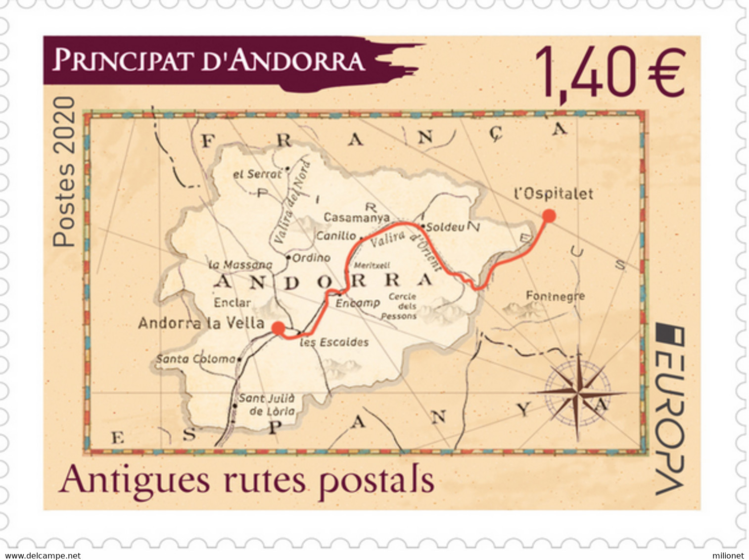 SALE!!! FRENCH ANDORRA ANDORRE 2020 EUROPA CEPT ANCIENT POSTAL ROUTES 1 Stamp MNH ** - 2020