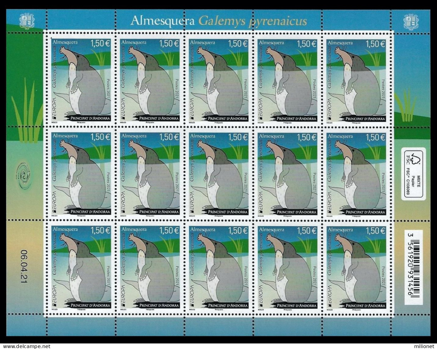 SALE!!! FRENCH ANDORRA ANDORRE 2021 EUROPA CEPT Endangered National Wildlife Sheetlet Of 15 Stamps MNH ** - 2021