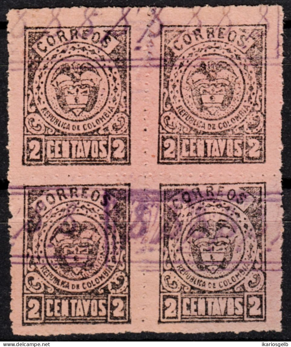 Colombia Kolumbien ~1890-1900 2 Ctv Auf Rosa Papier Durchstochen " Viererblock  O " Mi-# ? - Colombia