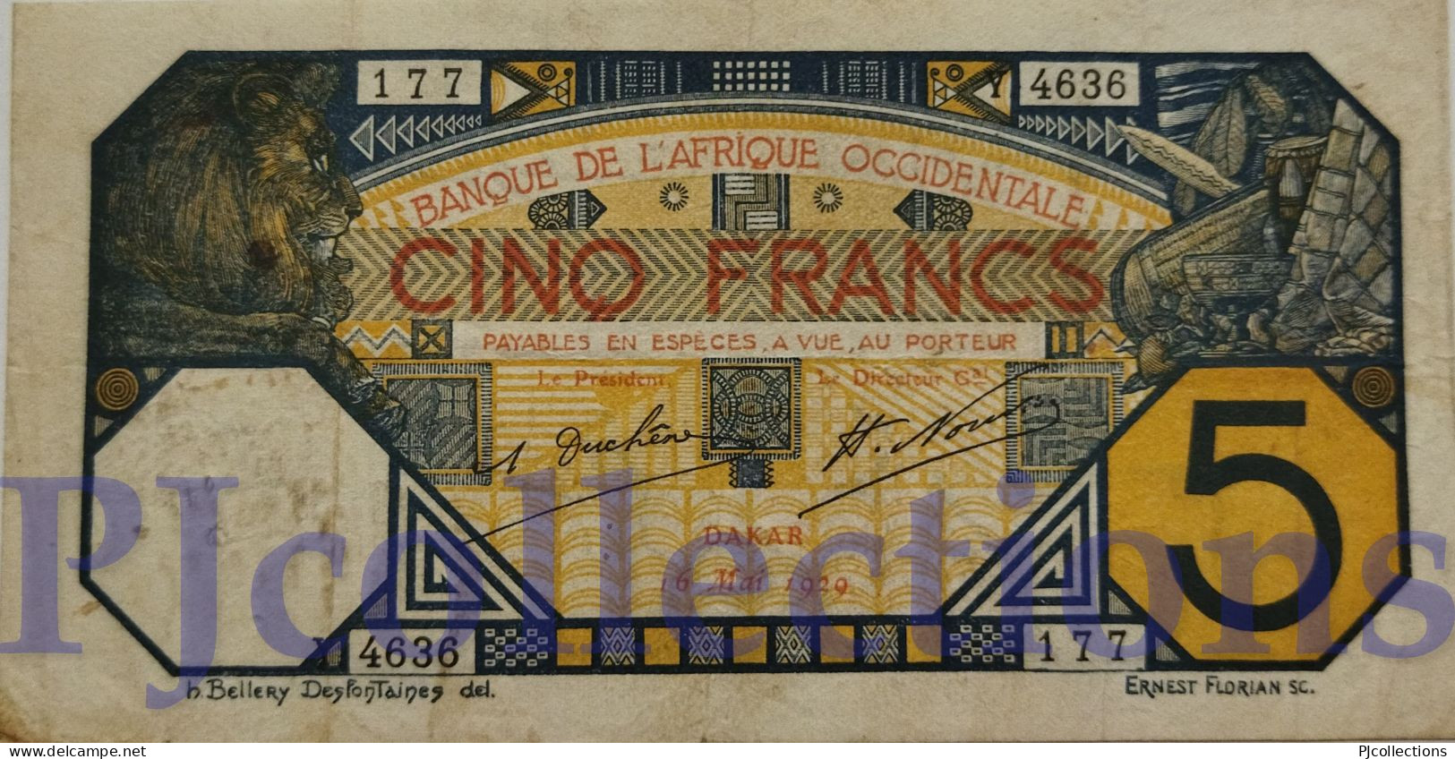 FRENCH WEST AFRICA 5 FRANCS 1929 PICK 5Bf VF W/PINHOLES - Other - Africa