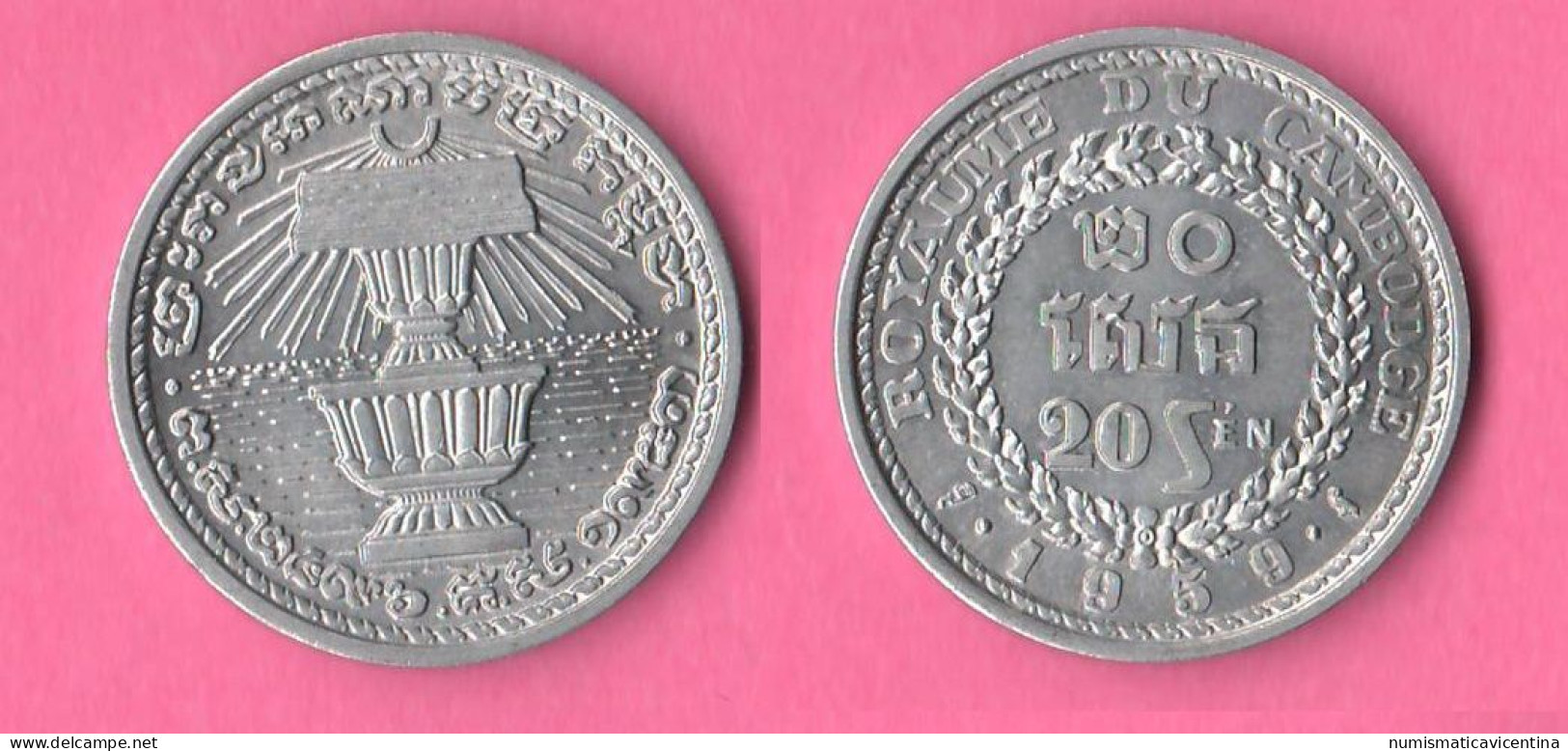 Cambodia 10 + 20 Centimes 1959 Cambogia French Protectorate Aluminum Coin - Kambodscha