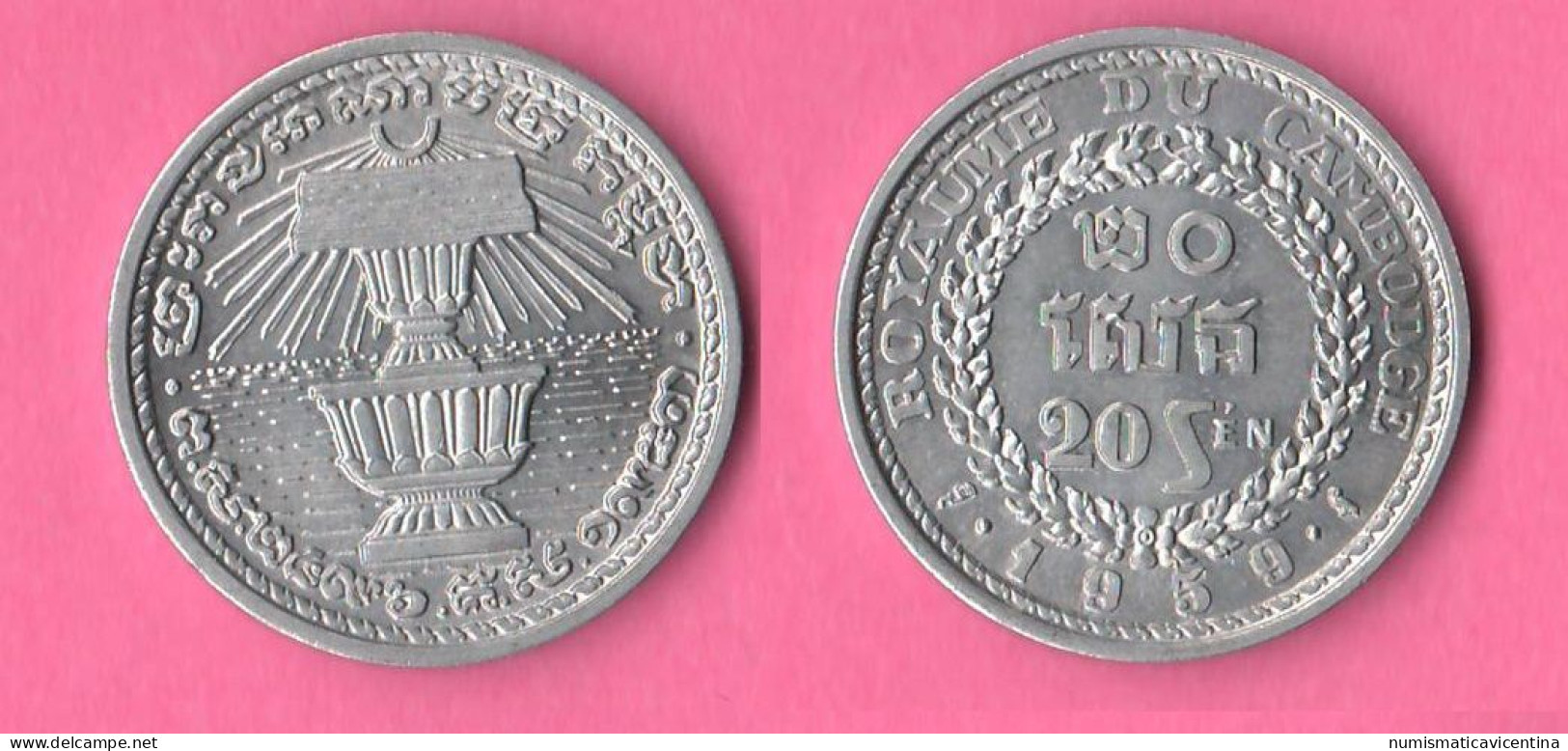 Cambodia 10 + 20 Centimes 1959 Cambogia French Protectorate Aluminum Coin - Cambodge