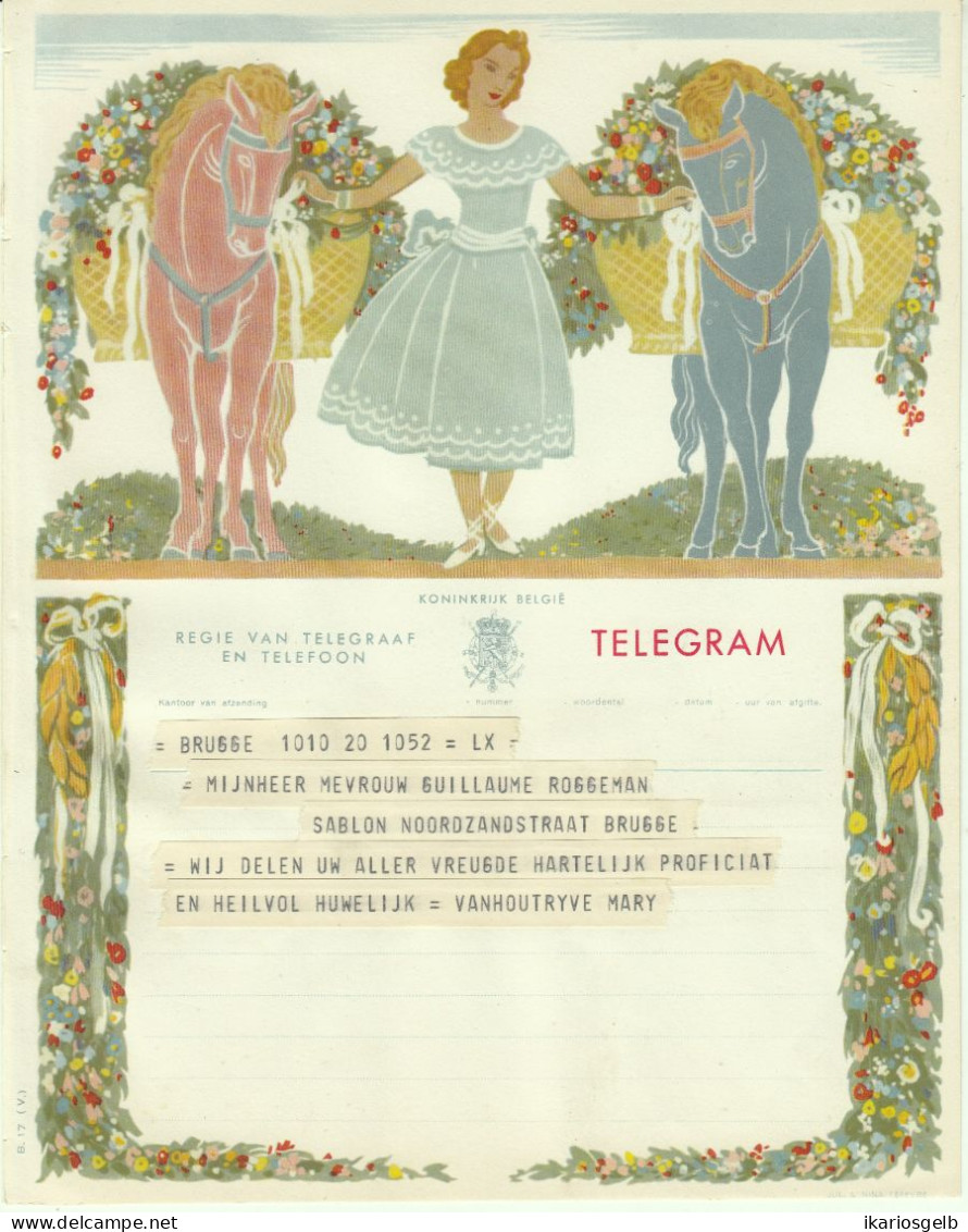 BELGIQUE Belgie Belgien 1952 Telegramm Liefdadigheidstelegram Télégramme De Philanthropie Schmuckblatttelegramm Tavirat - Telegrammen