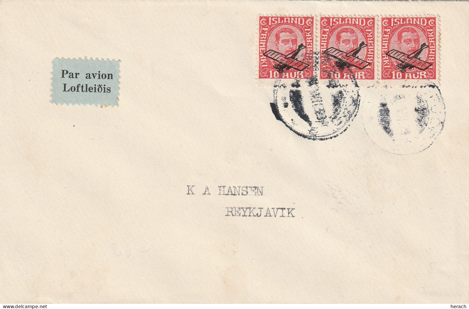 Islande Lettre Par Avion 1929 - Storia Postale