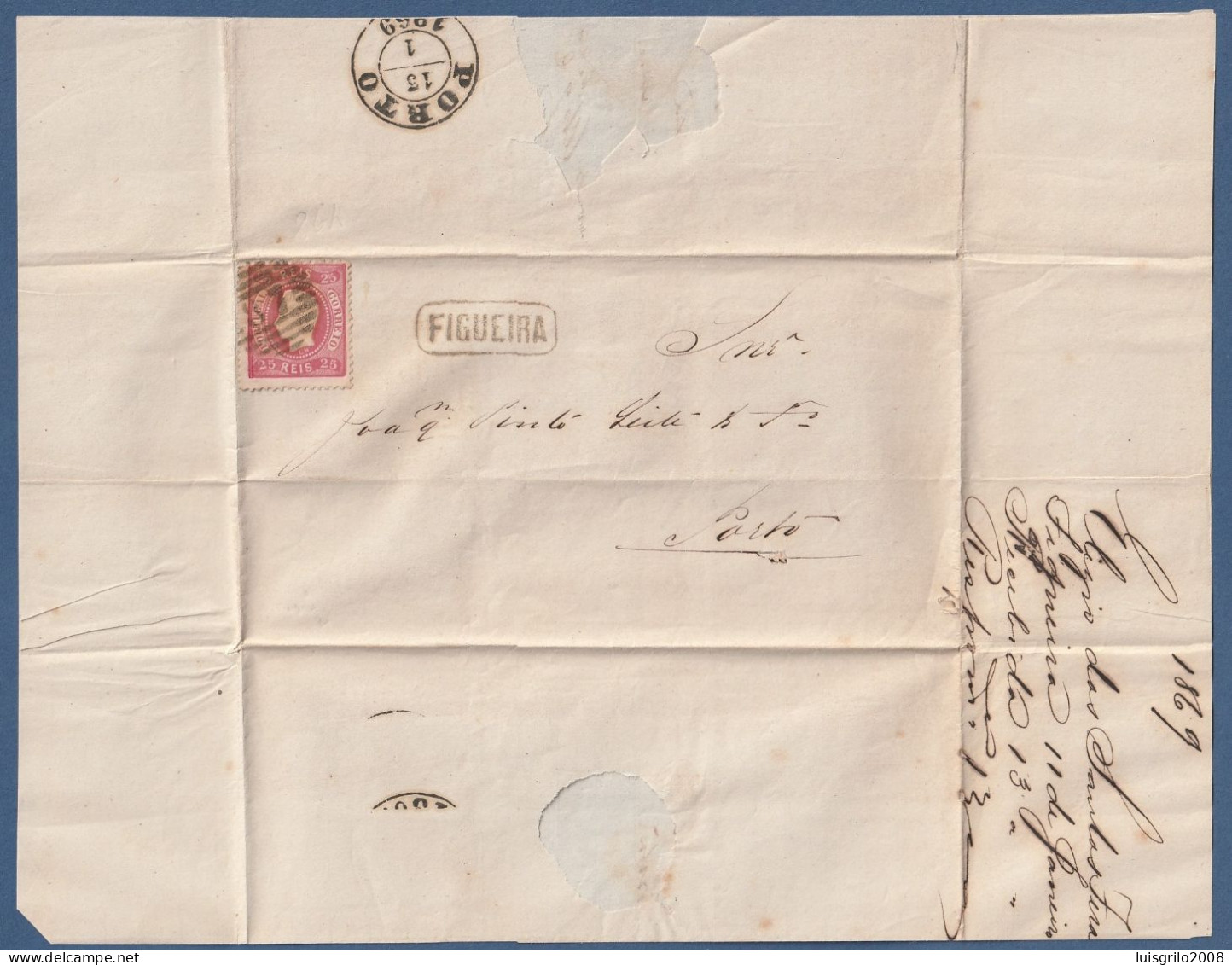 Carta, 1869 - Figueira Da Foz > Porto -|- D. Luis - Carimbo Barras Oval 87, Figueira - Briefe U. Dokumente