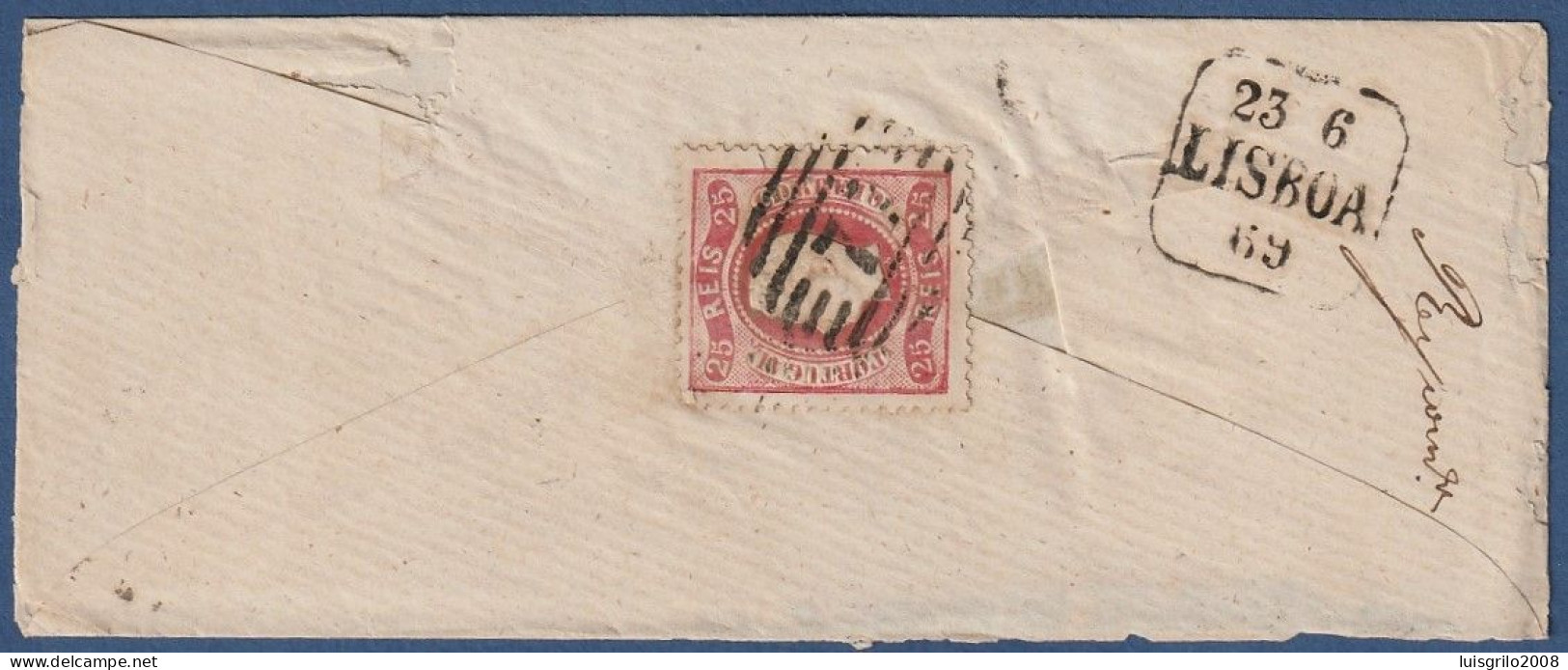 Carta, 1869 - Coimbra > Lisboa -|- D. Luis - Carimbo Barras Oval 77, Coimbra - Lettres & Documents