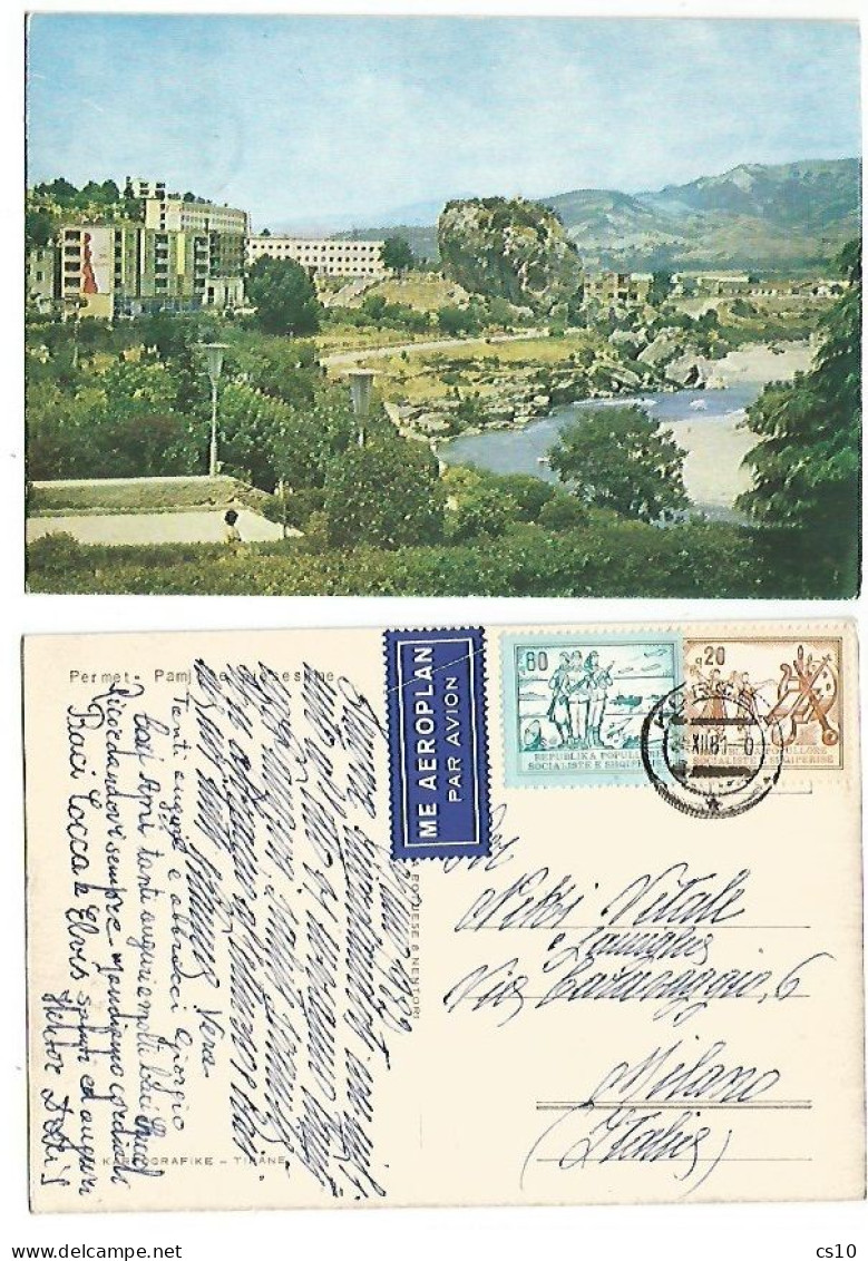 Albania Shqiperia Panorama Of Permet With THE ROCK Pcard Korce24dec1981 With 2 Stamps - Albanie