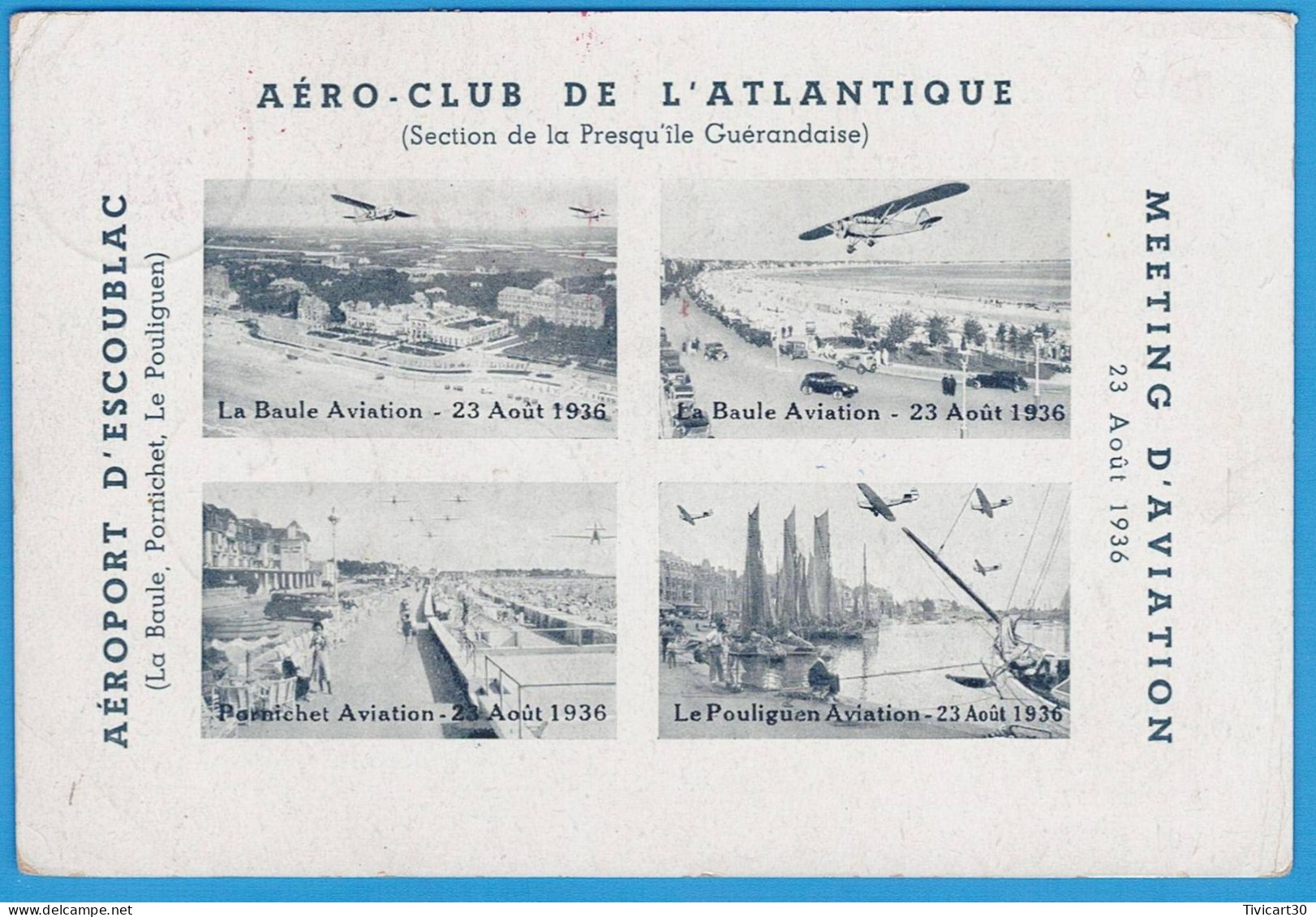 CP PAR AVION - AEROPORT ESCOUBLAC - MEETING D'AVIATION 23 AOUT 1936 - VIGNETTES "LA BAULE AVIATION" ET "MEETING" - Meetings