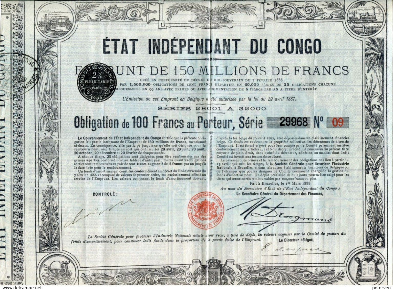 ÉTAT INDÉPENDANT Du CONGO; Emprunt (1888) - Bank En Verzekering