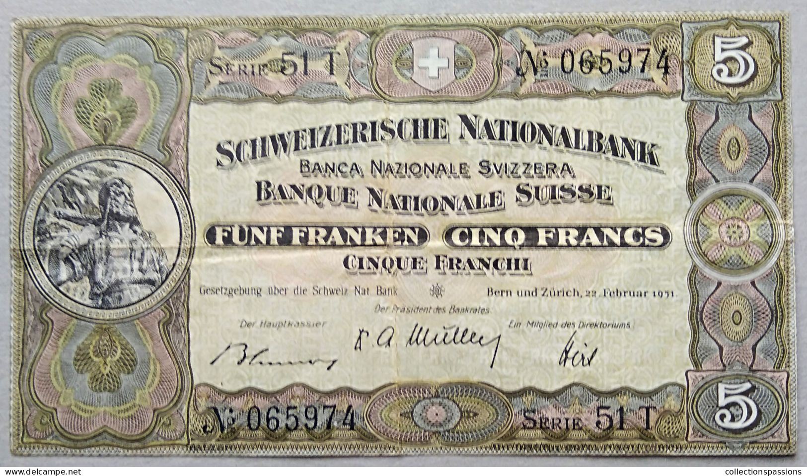 SUISSE - Billet De 5 Franken. 22-02-51. TTB+ - Suisse